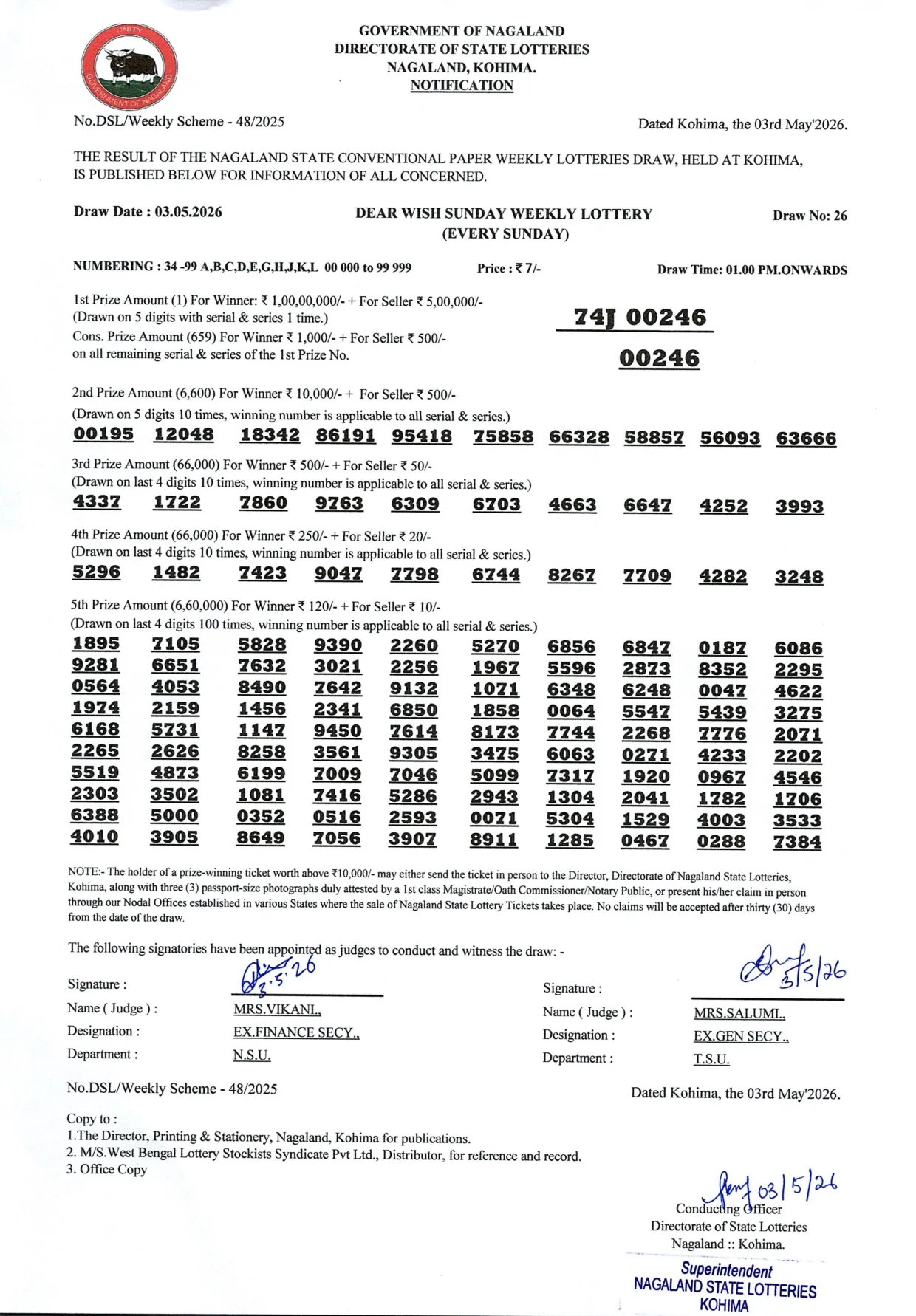 Dear Lottery result 1PM 03.05.2026