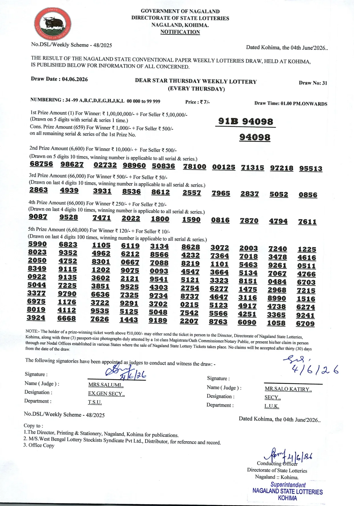 Dear Lottery result 1PM 04.06.2026