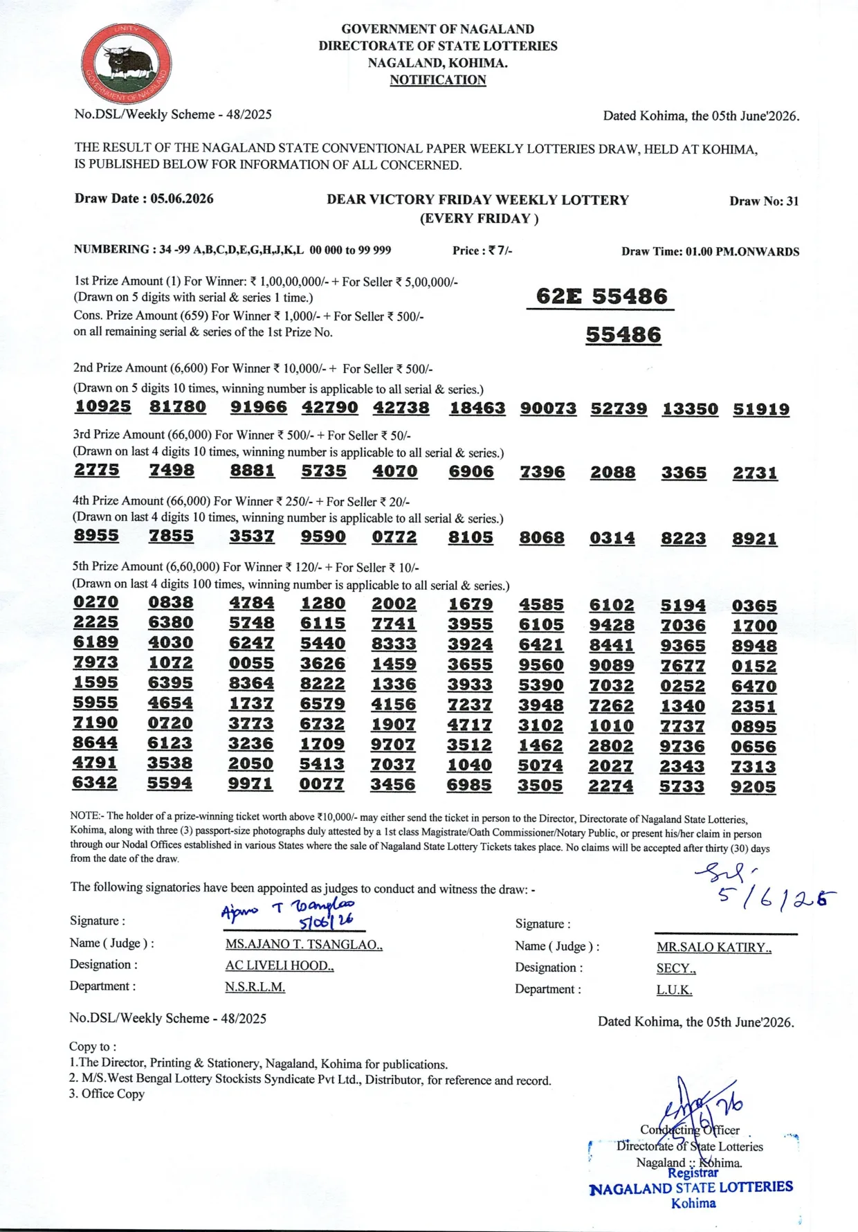 Dear Lottery result 1PM 05.06.2026