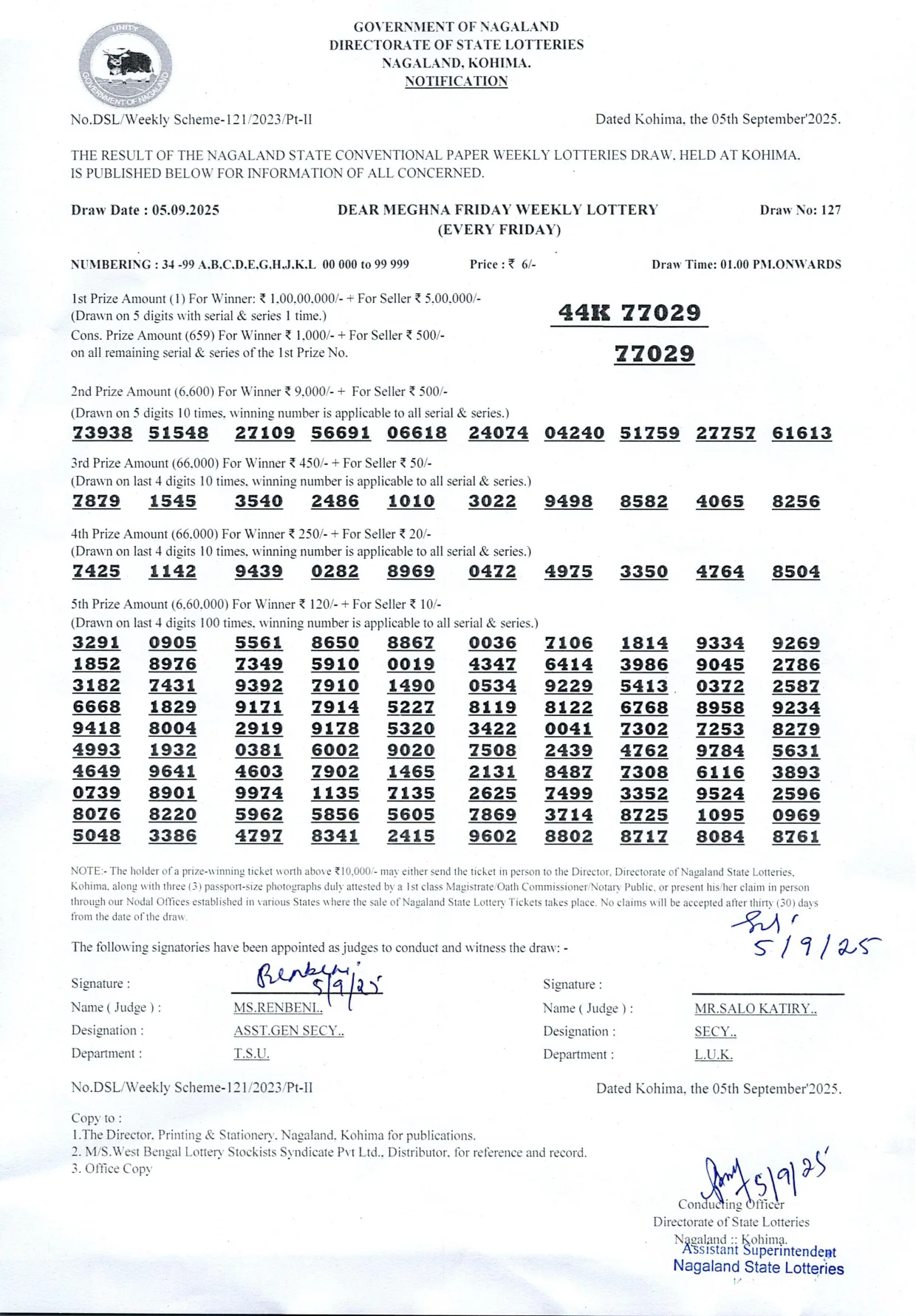 Dear Lottery result 1PM 05.09.2025
