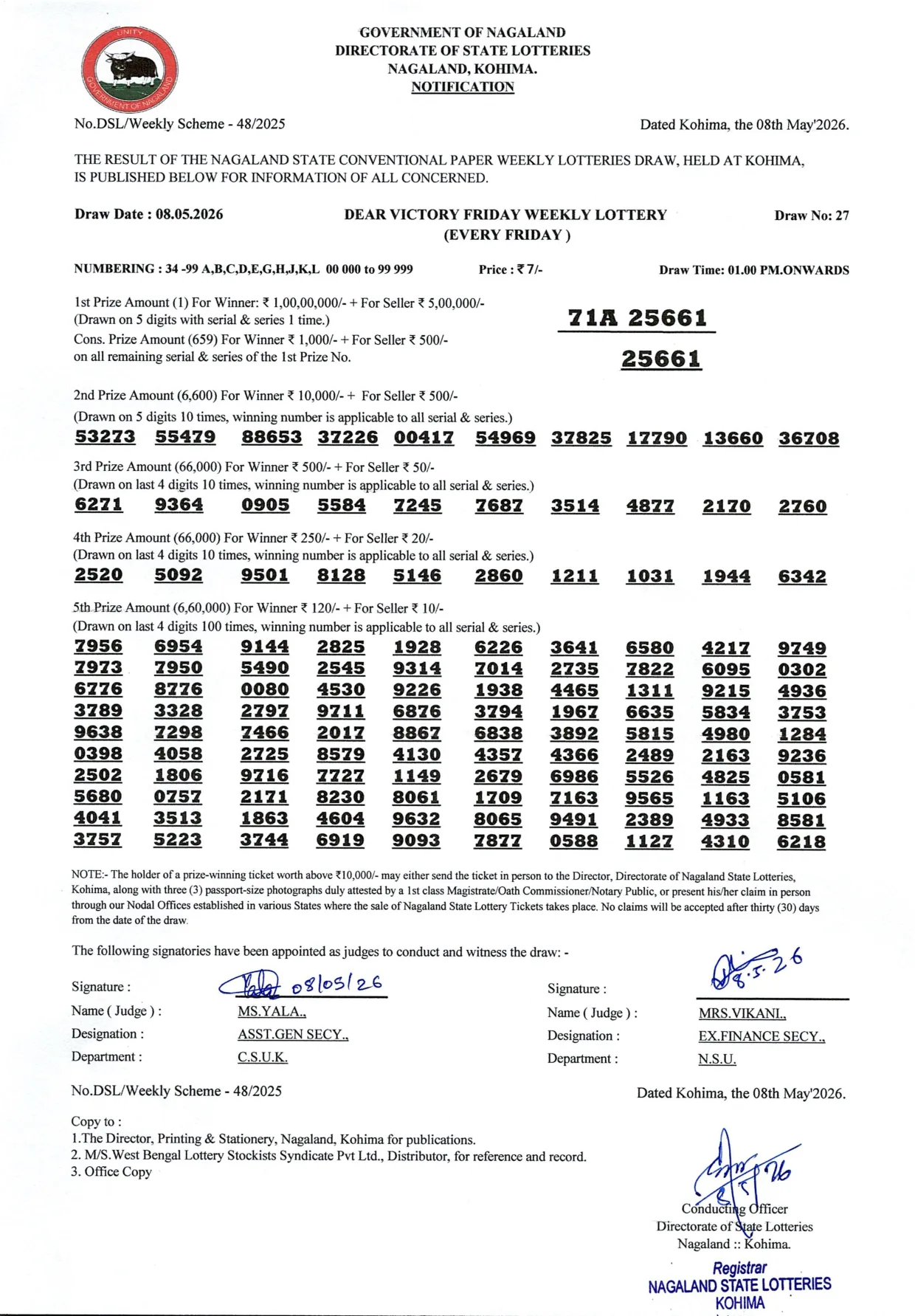 Dear Lottery result 1PM 08.05.2026