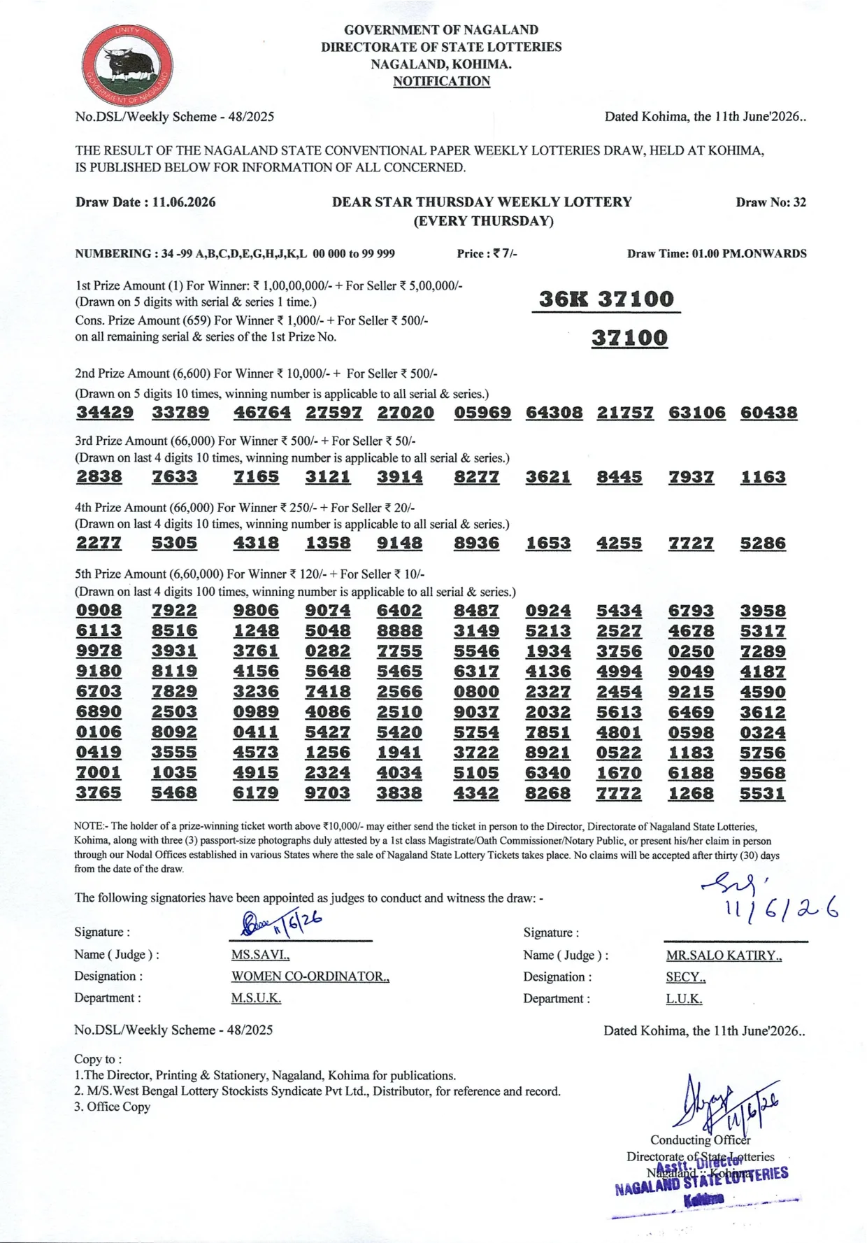 Dear Lottery result 1PM 11.06.2026