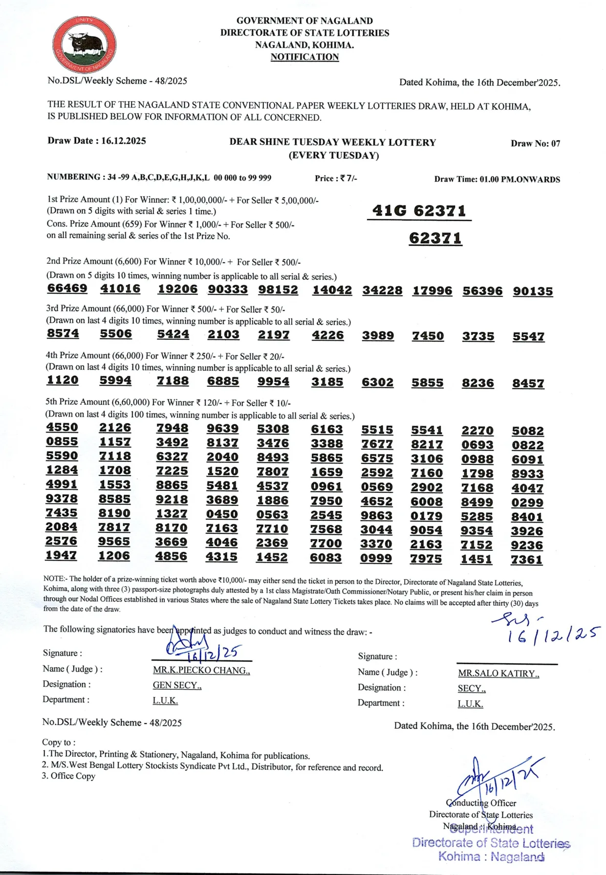 Dear Lottery result 1PM 16.12.2025