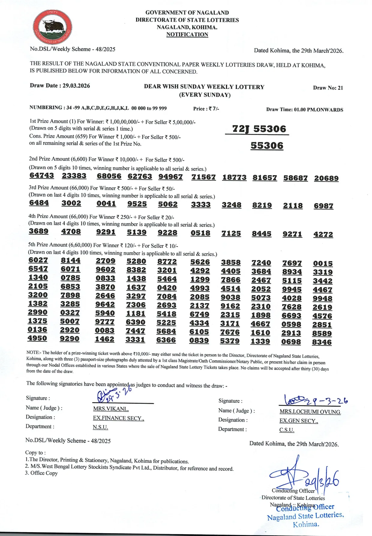 Dear Lottery result 1PM 29.03.2026