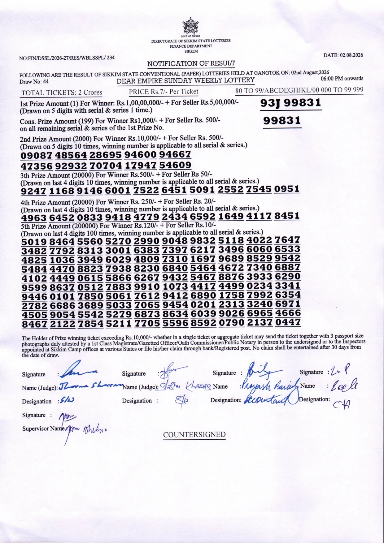 Dear Lottery result 6PM 02.08.2026