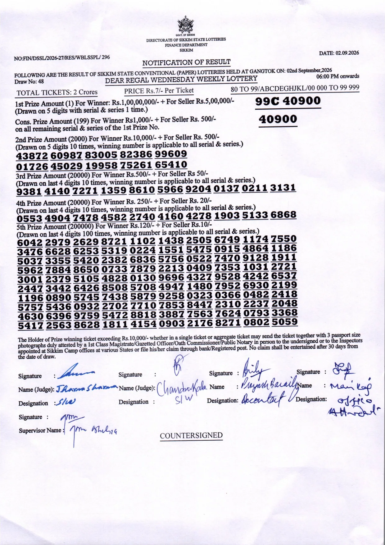 Dear Lottery result 6PM 02.09.2026