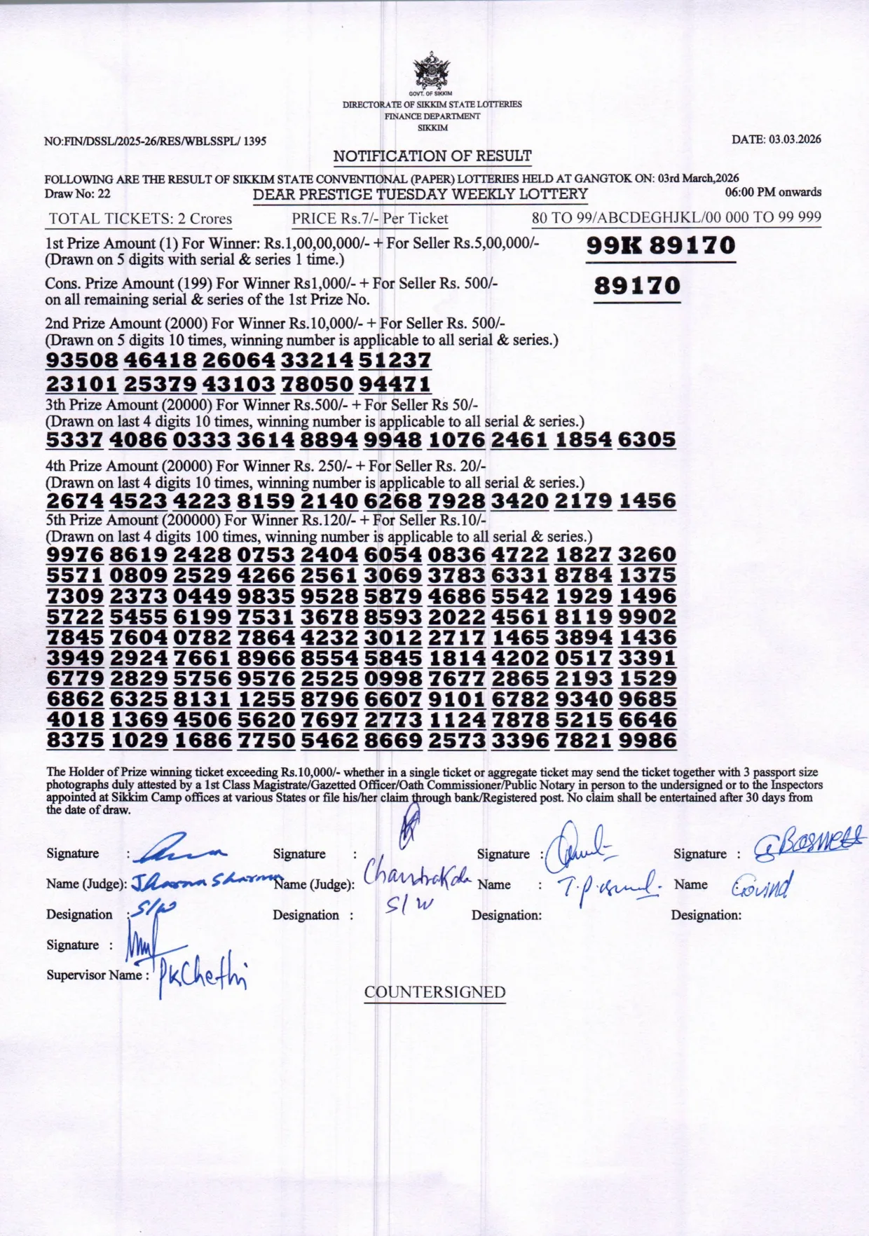 Dear Lottery result 6PM 03.03.2026