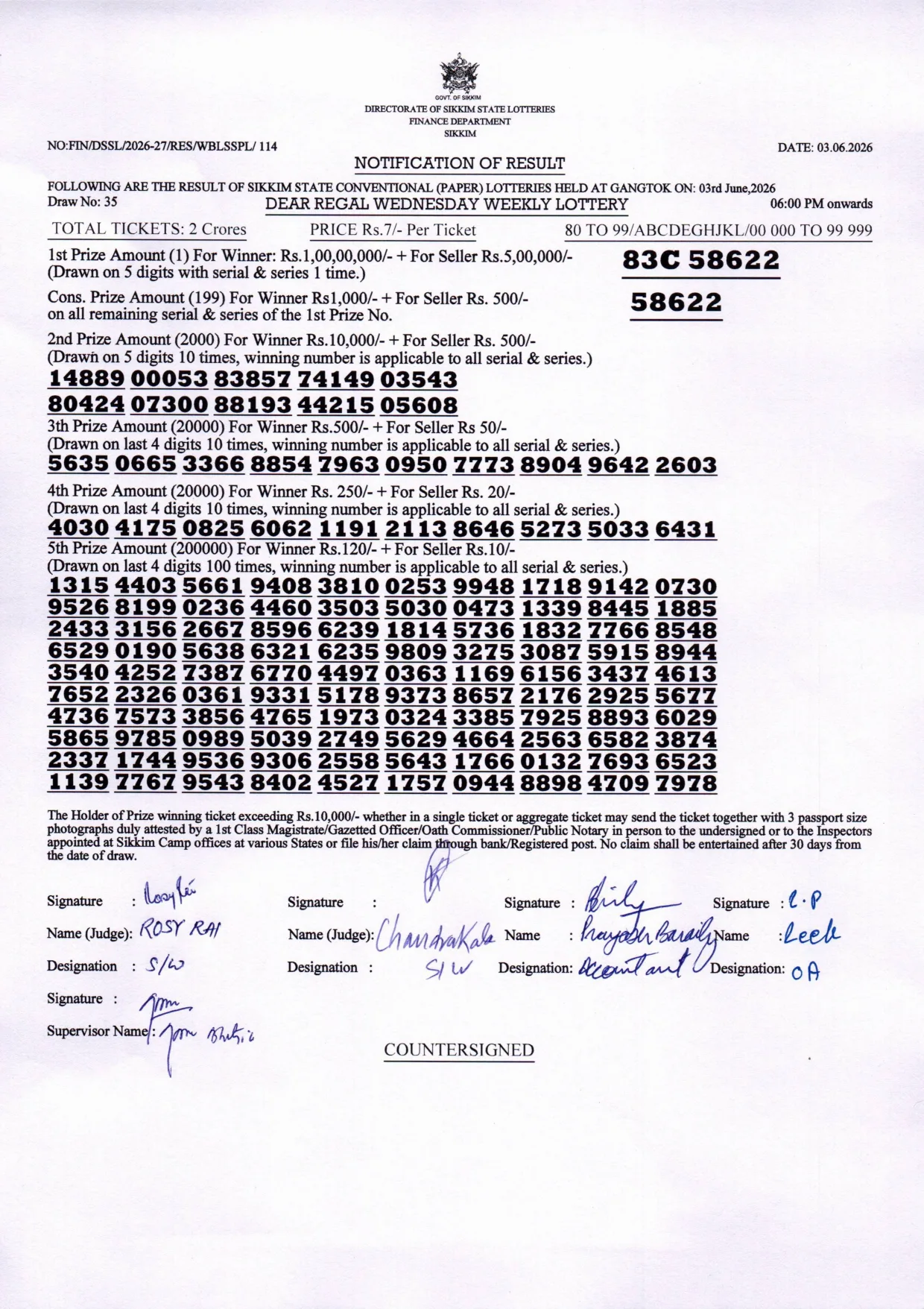 Dear Lottery result 6PM 03.06.2026