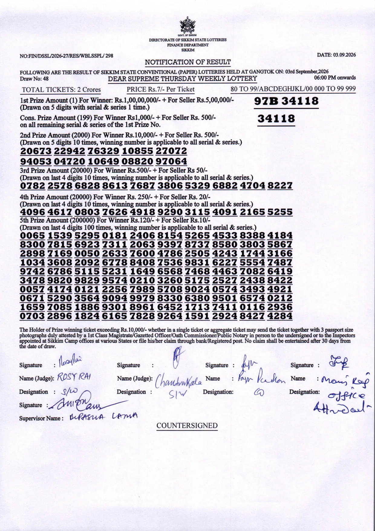 Dear Lottery result 6PM 03.09.2026