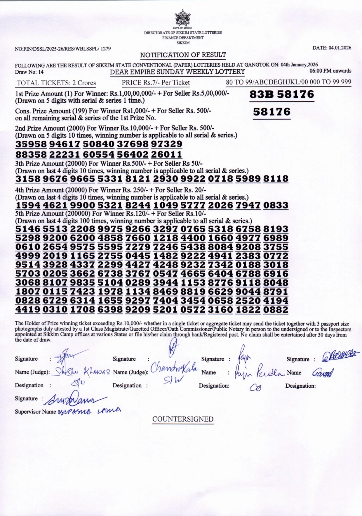 Dear Lottery result 6PM 04.01.2026