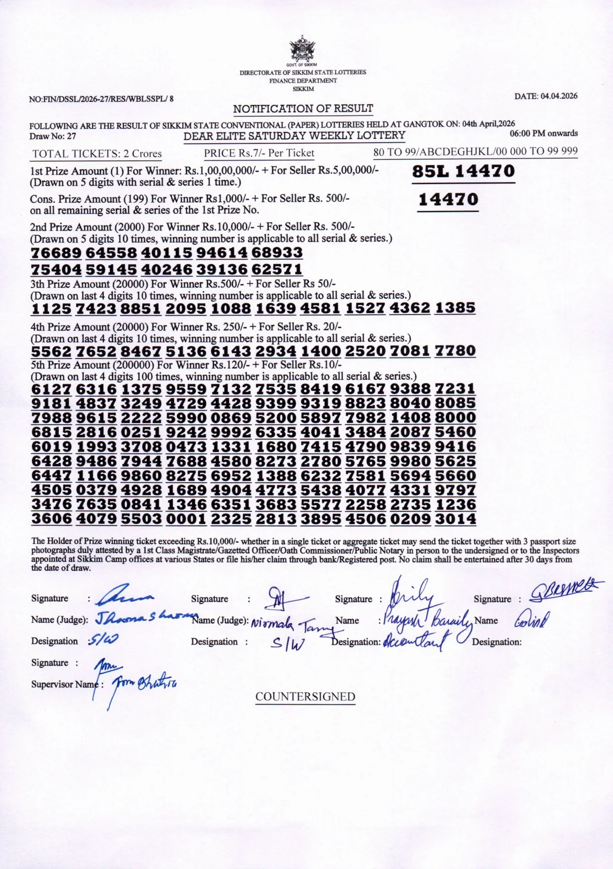 Dear Lottery result 6PM 04.04.2026