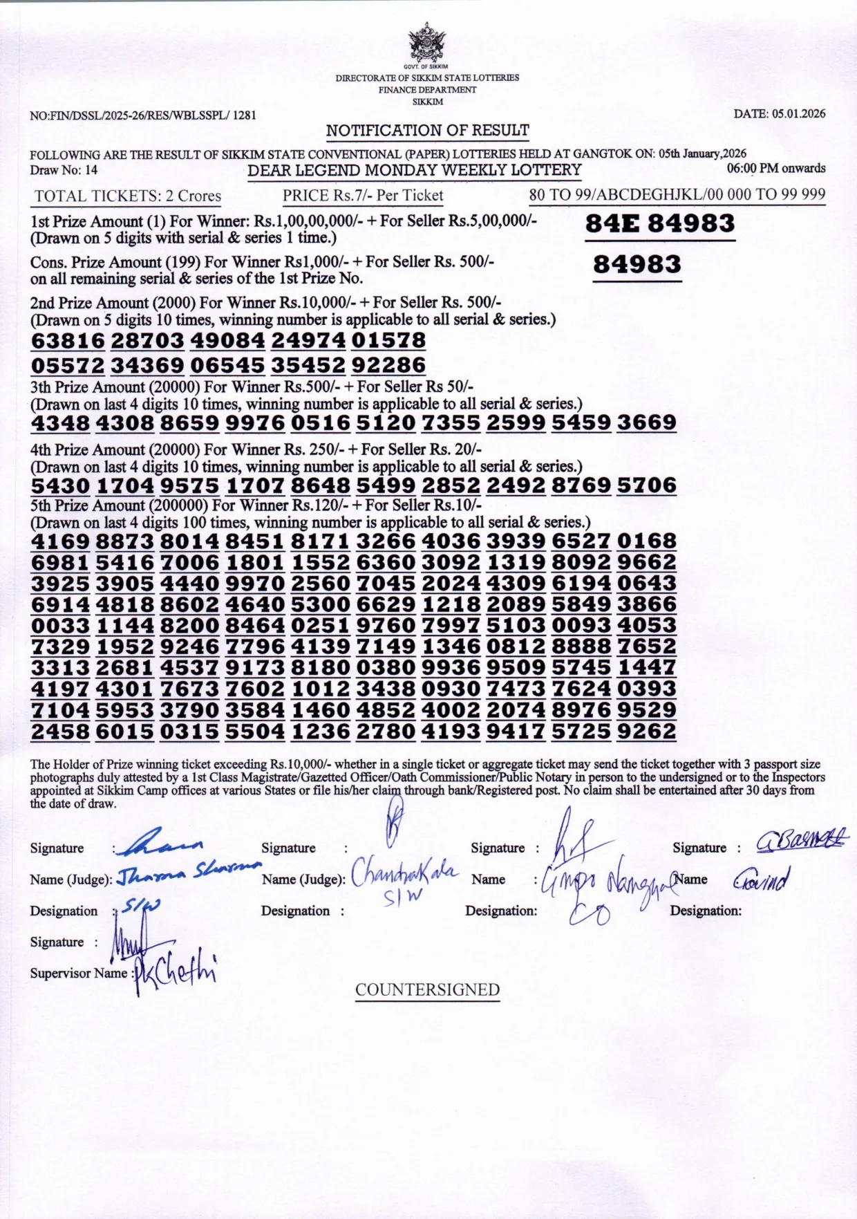 Dear Lottery result 6PM 05.01.2026