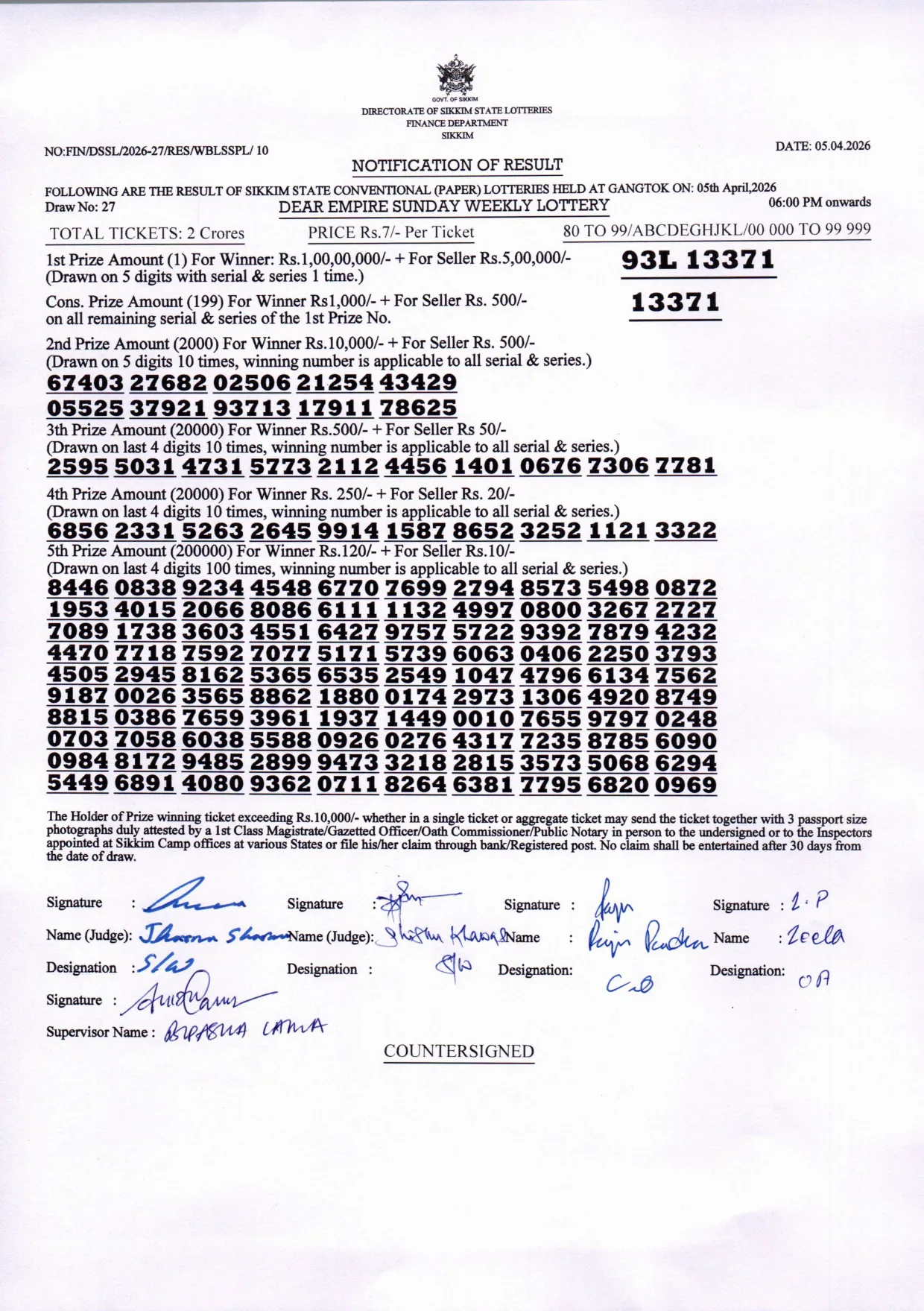 Dear Lottery result 6PM 05.04.2026