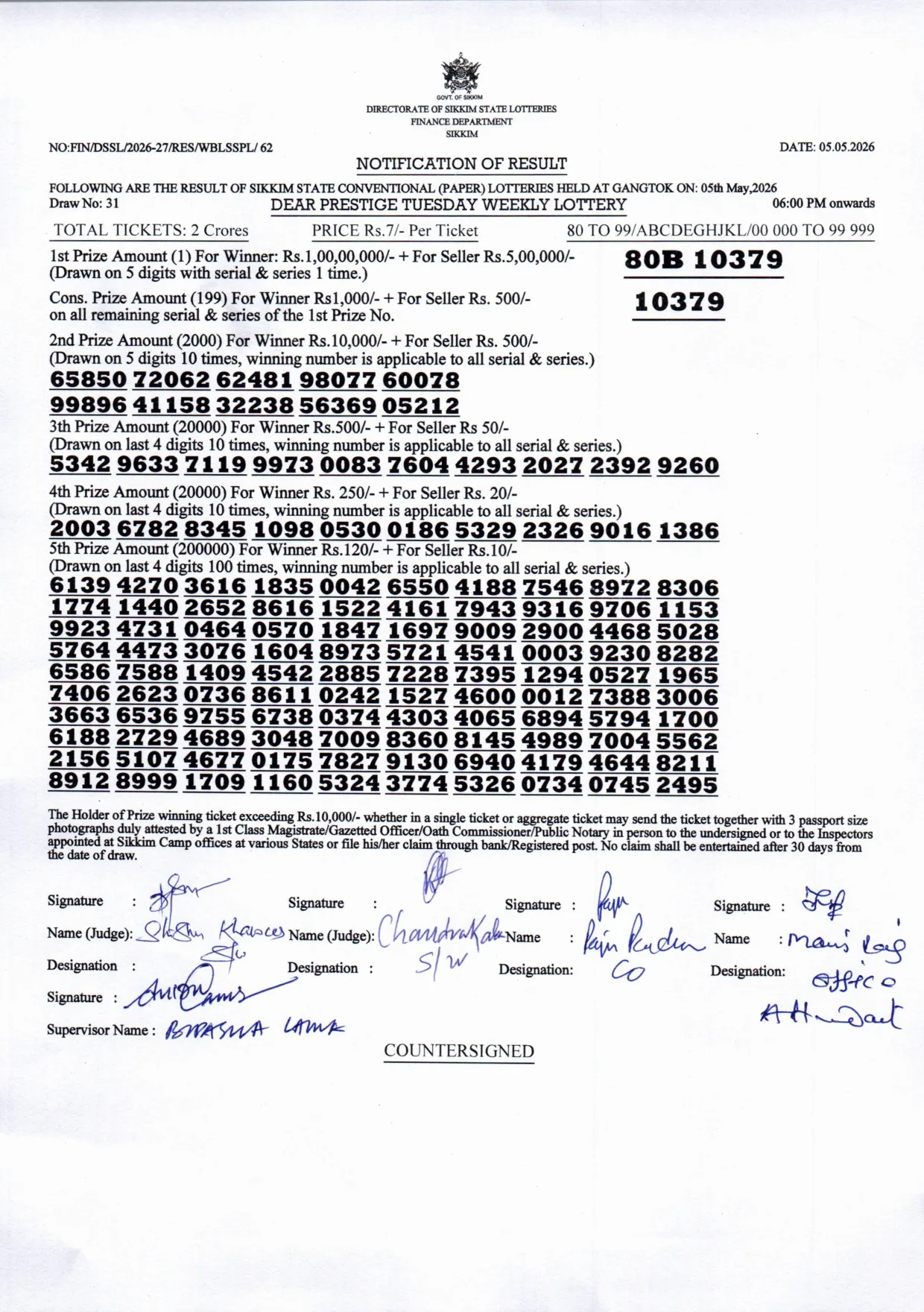 Dear Lottery result 6PM 05.05.2026
