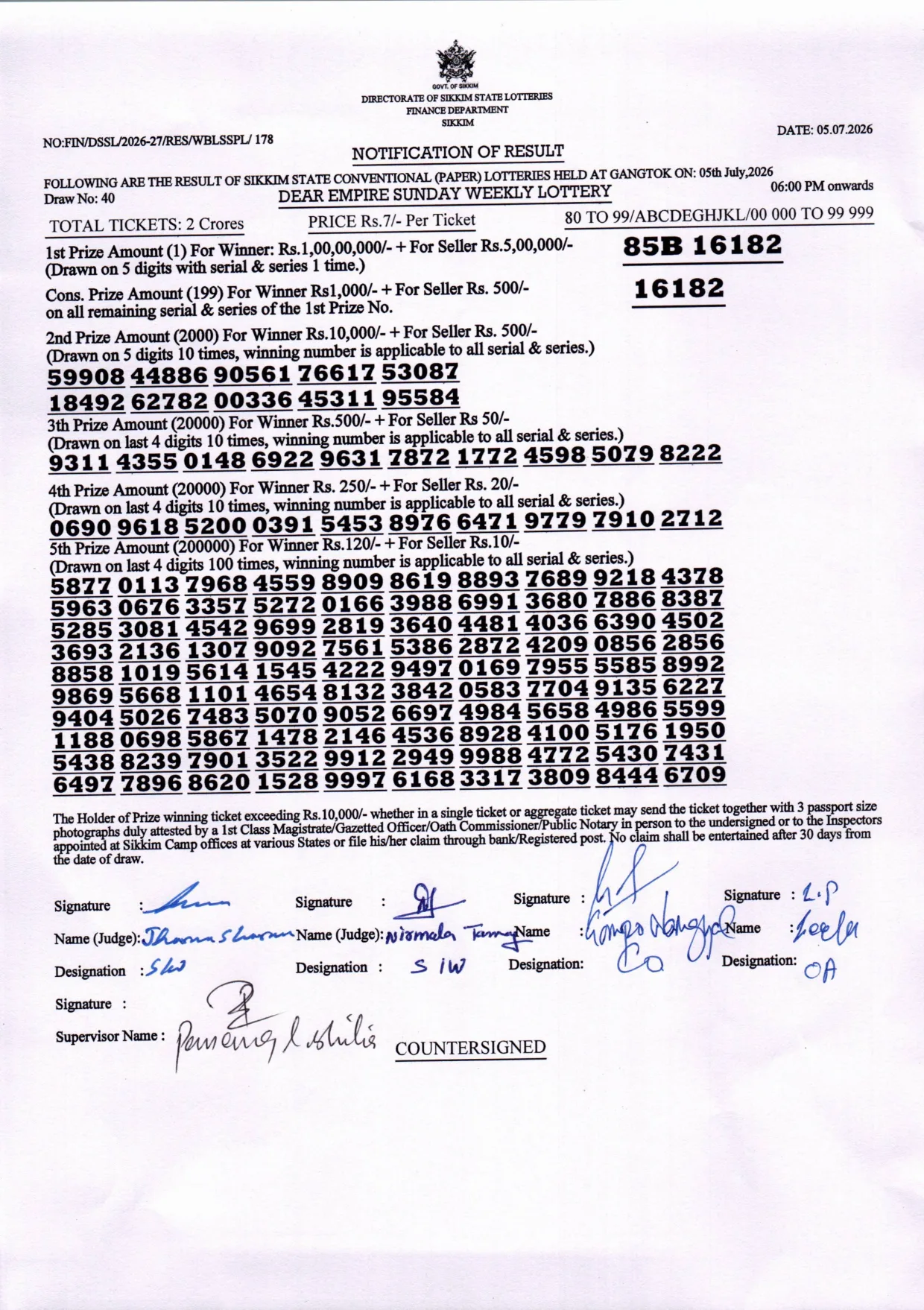 Dear Lottery result 6PM 05.07.2026