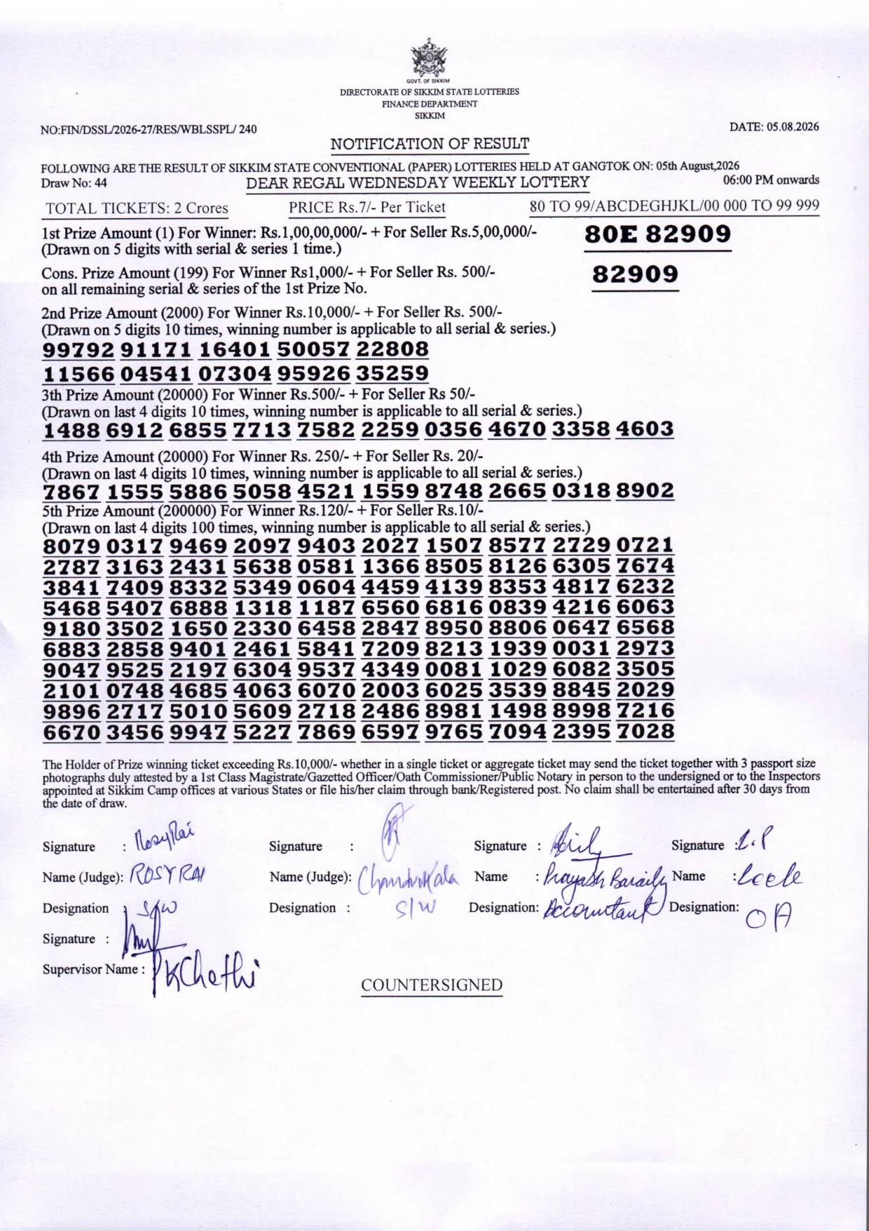 Dear Lottery result 6PM 05.08.2026