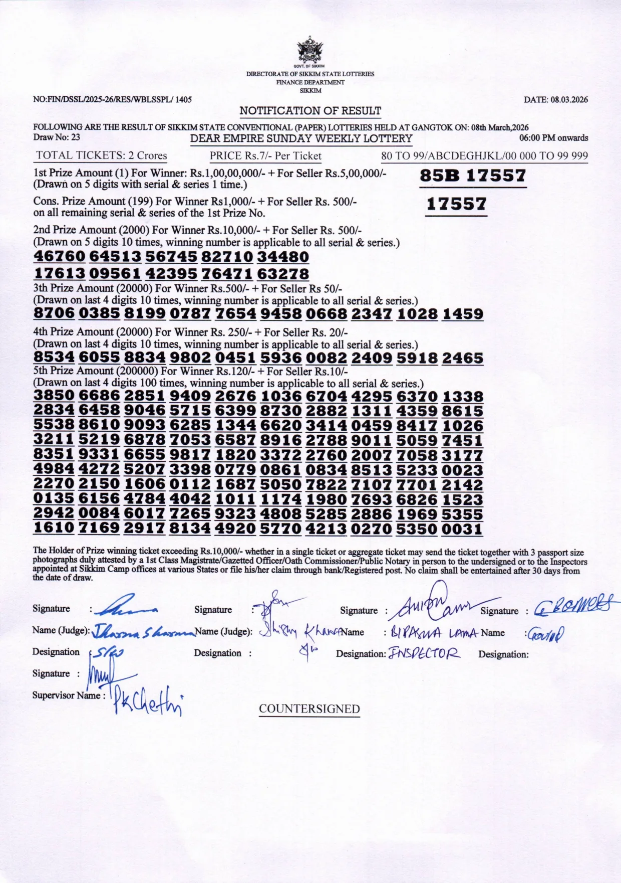 Dear Lottery result 6PM 08.03.2026