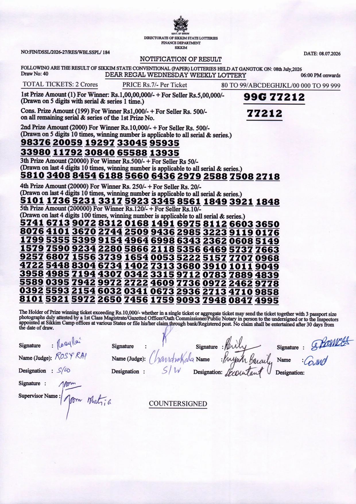 Dear Lottery result 6PM 08.07.2026