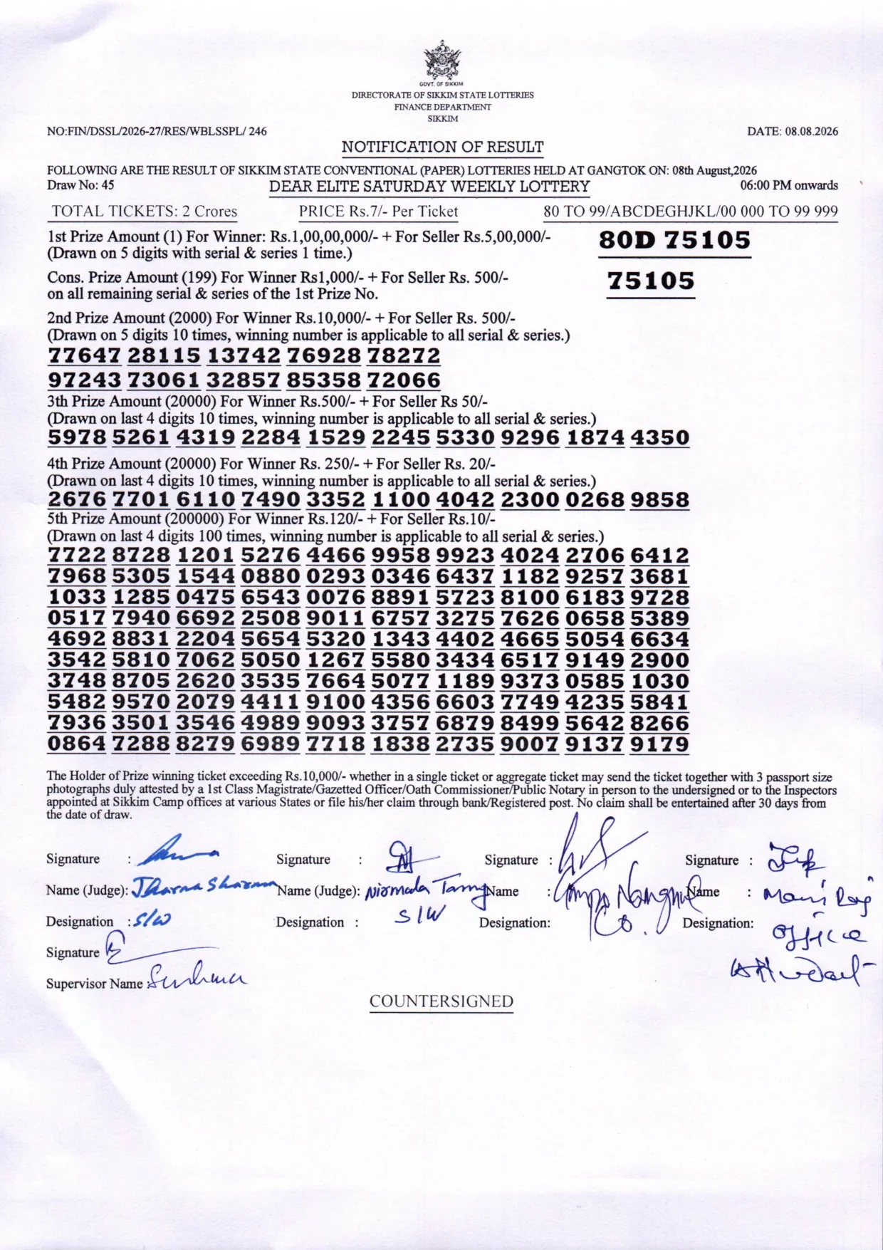 Dear Lottery result 6PM 08.08.2026