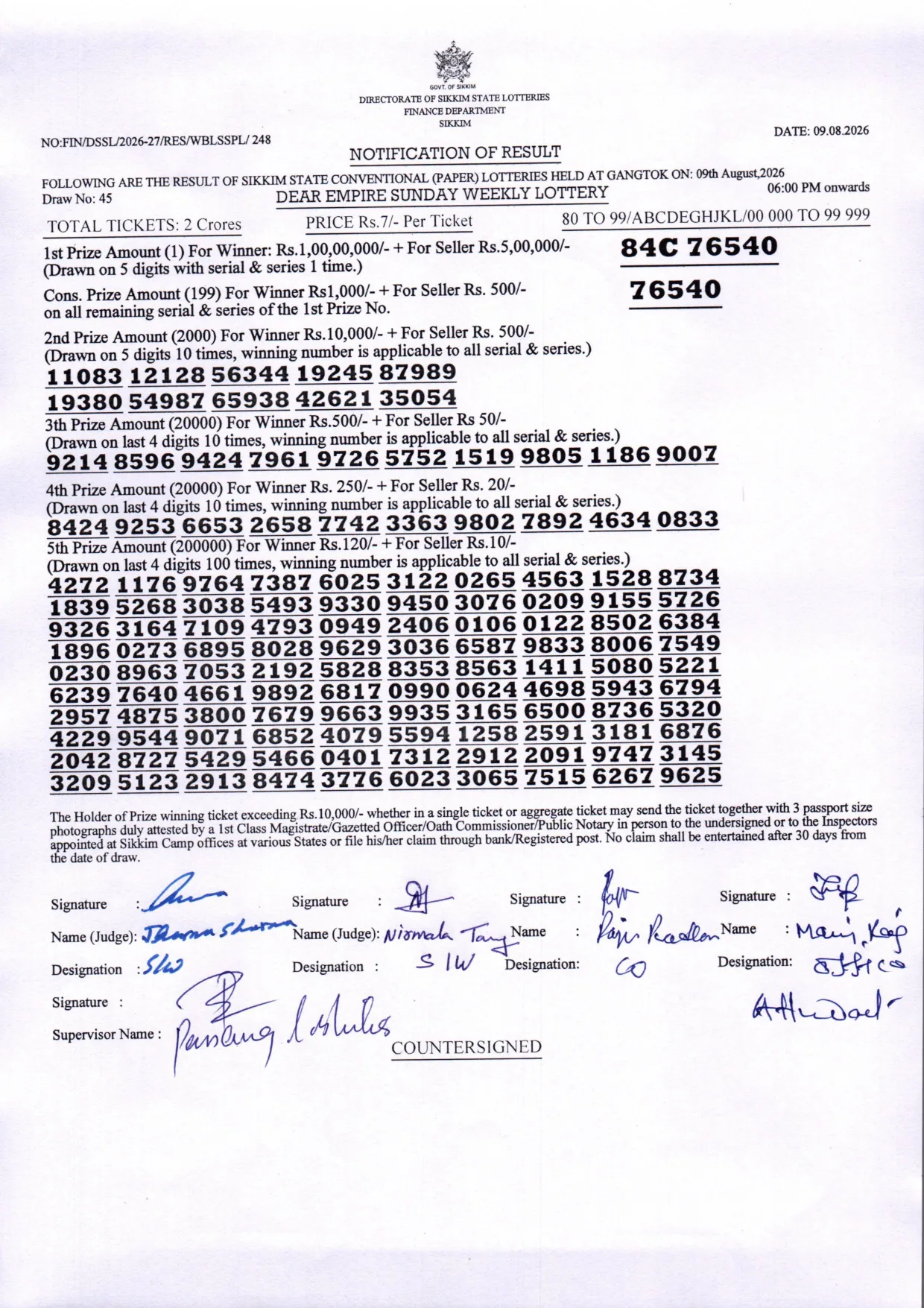 Dear Lottery result 6PM 09.08.2026