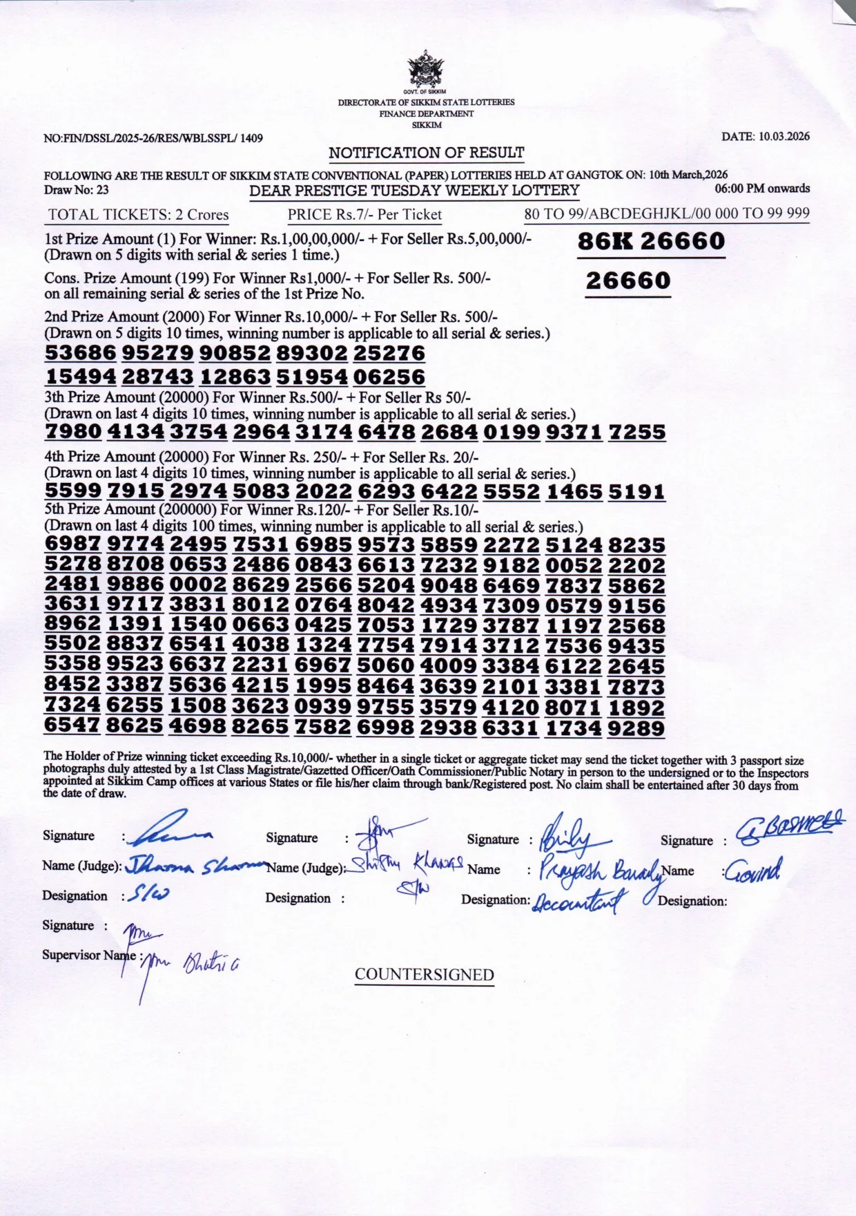 Dear Lottery result 6PM 10.03.2026