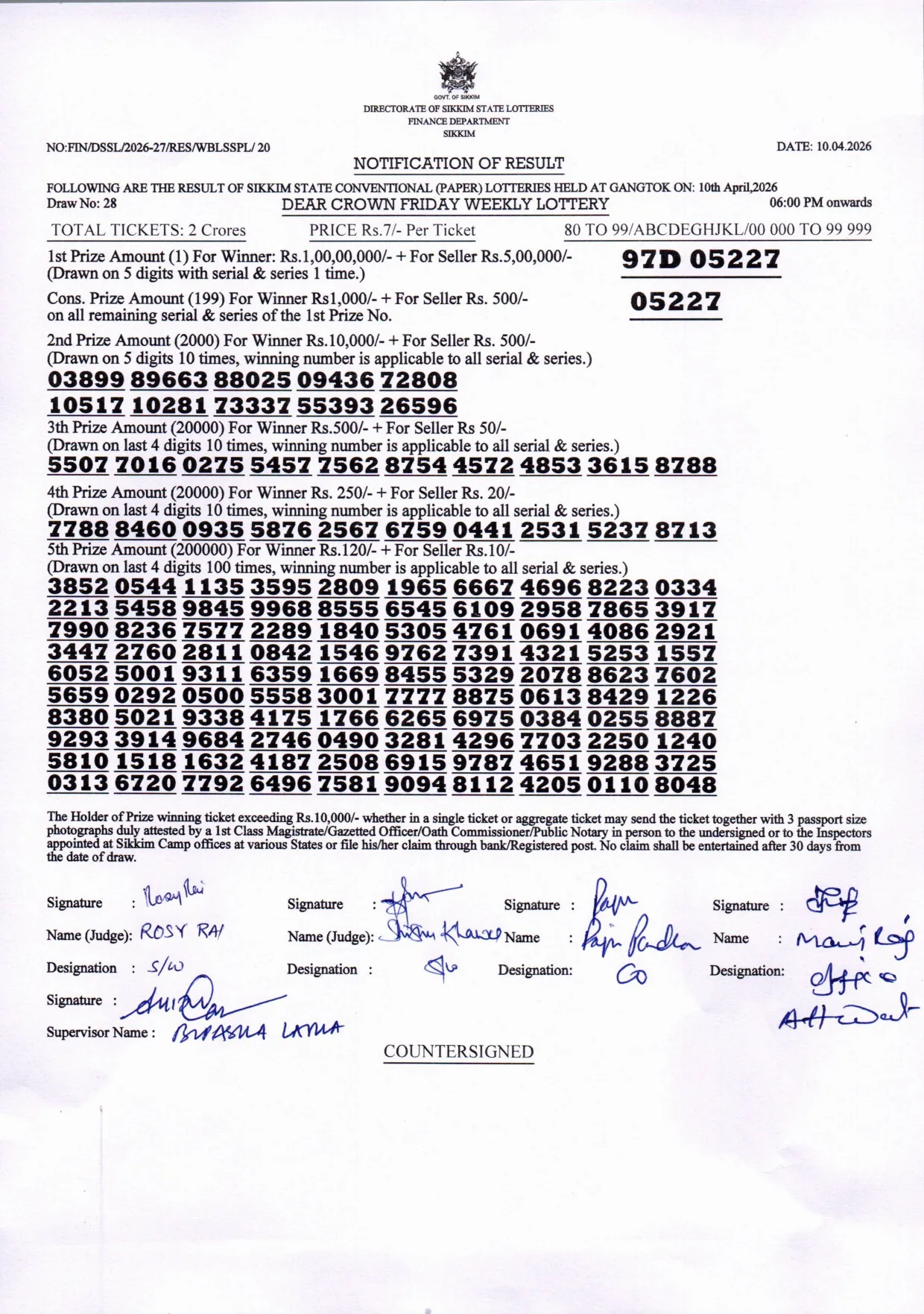 Dear Lottery result 6PM 10.04.2026