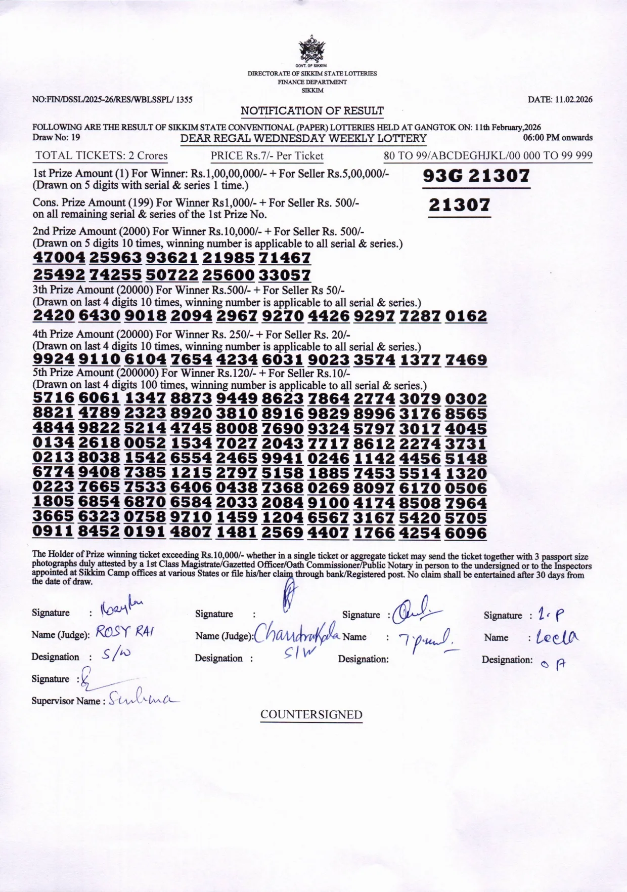 Dear Lottery result 6PM 11.02.2026