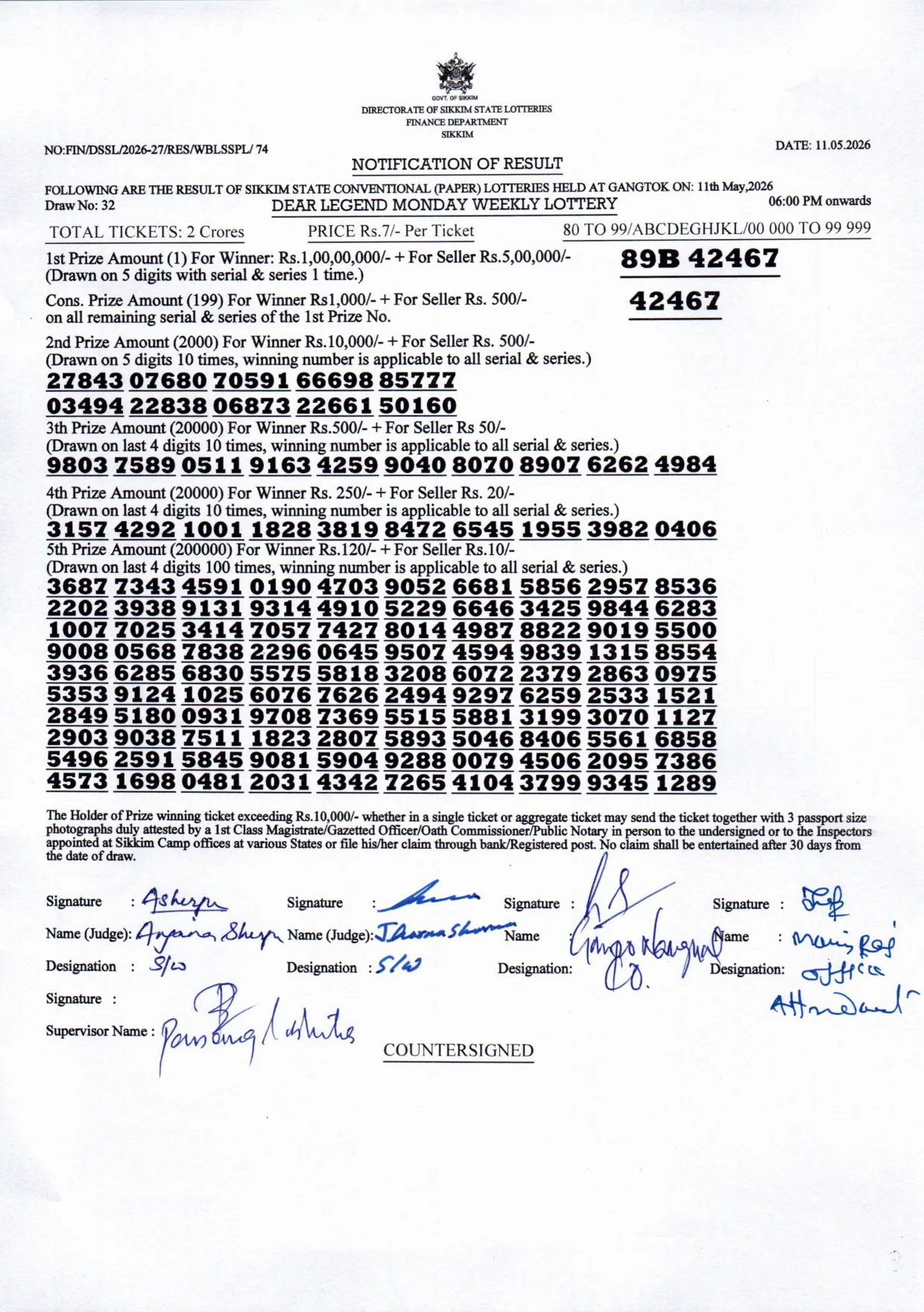 Dear Lottery result 6PM 11.05.2026