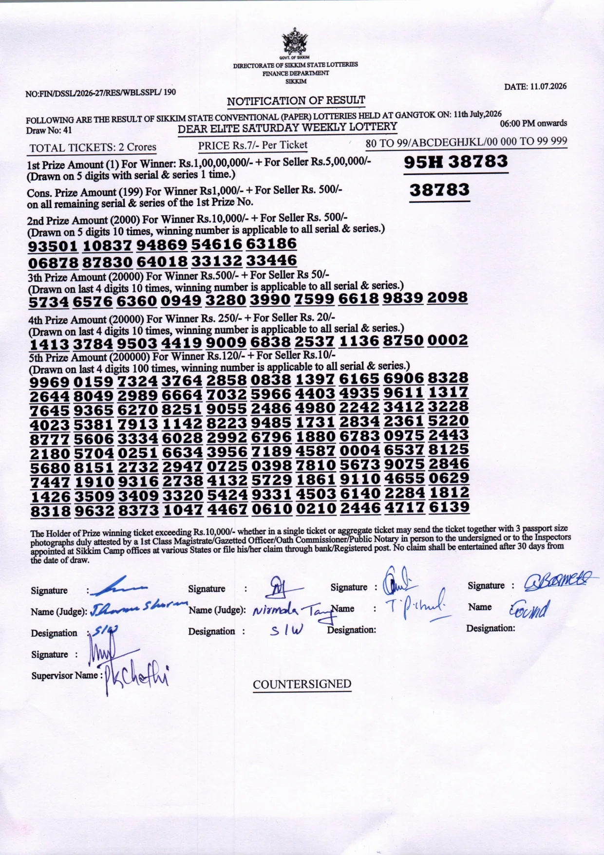 Dear Lottery result 6PM 11.07.2026