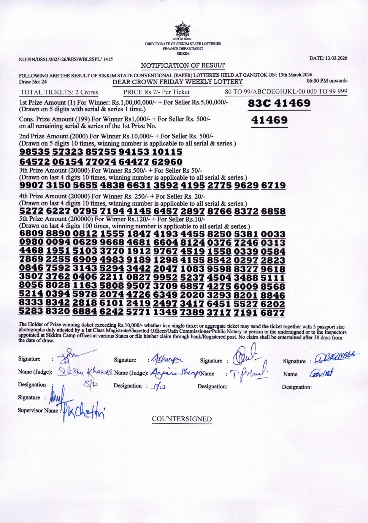 Dear Lottery result 6PM 13.03.2026