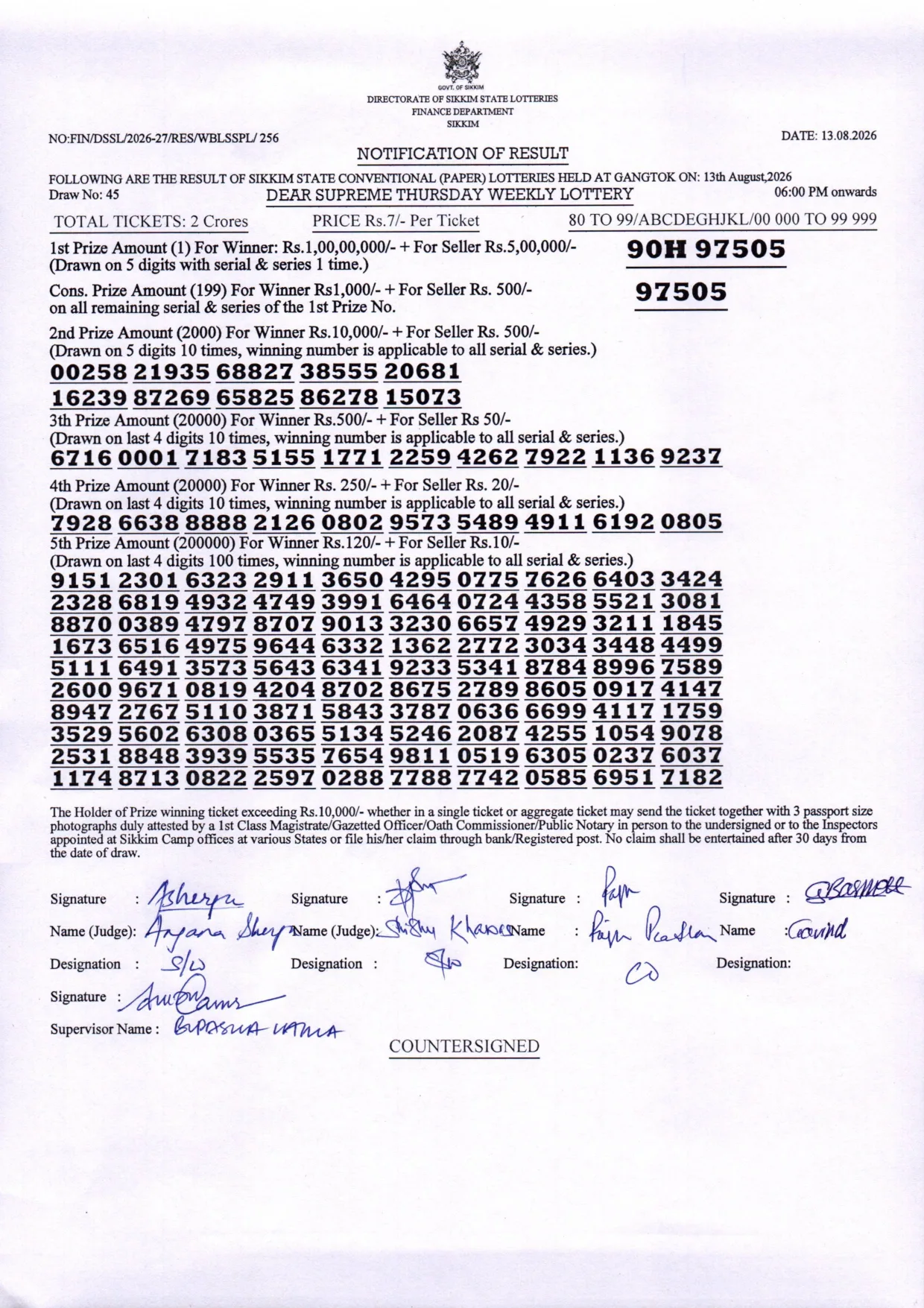 Dear Lottery result 6PM 13.08.2026