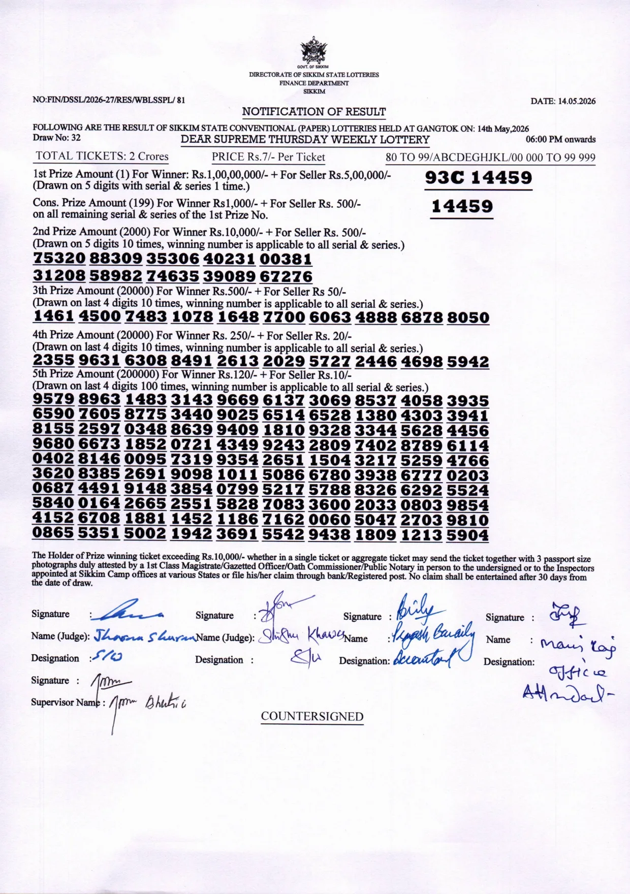 Dear Lottery result 6PM 14.05.2026