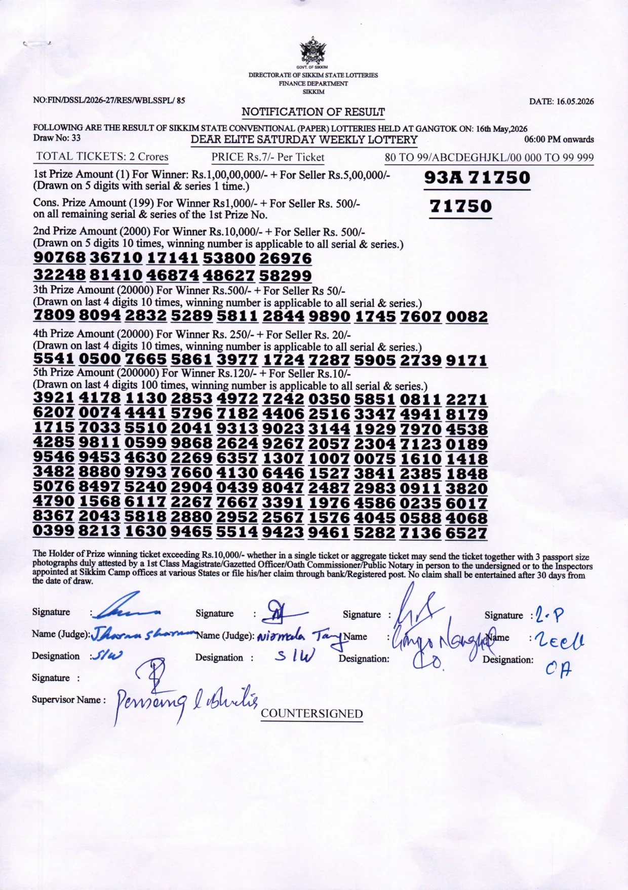 Dear Lottery result 6PM 16.05.2026