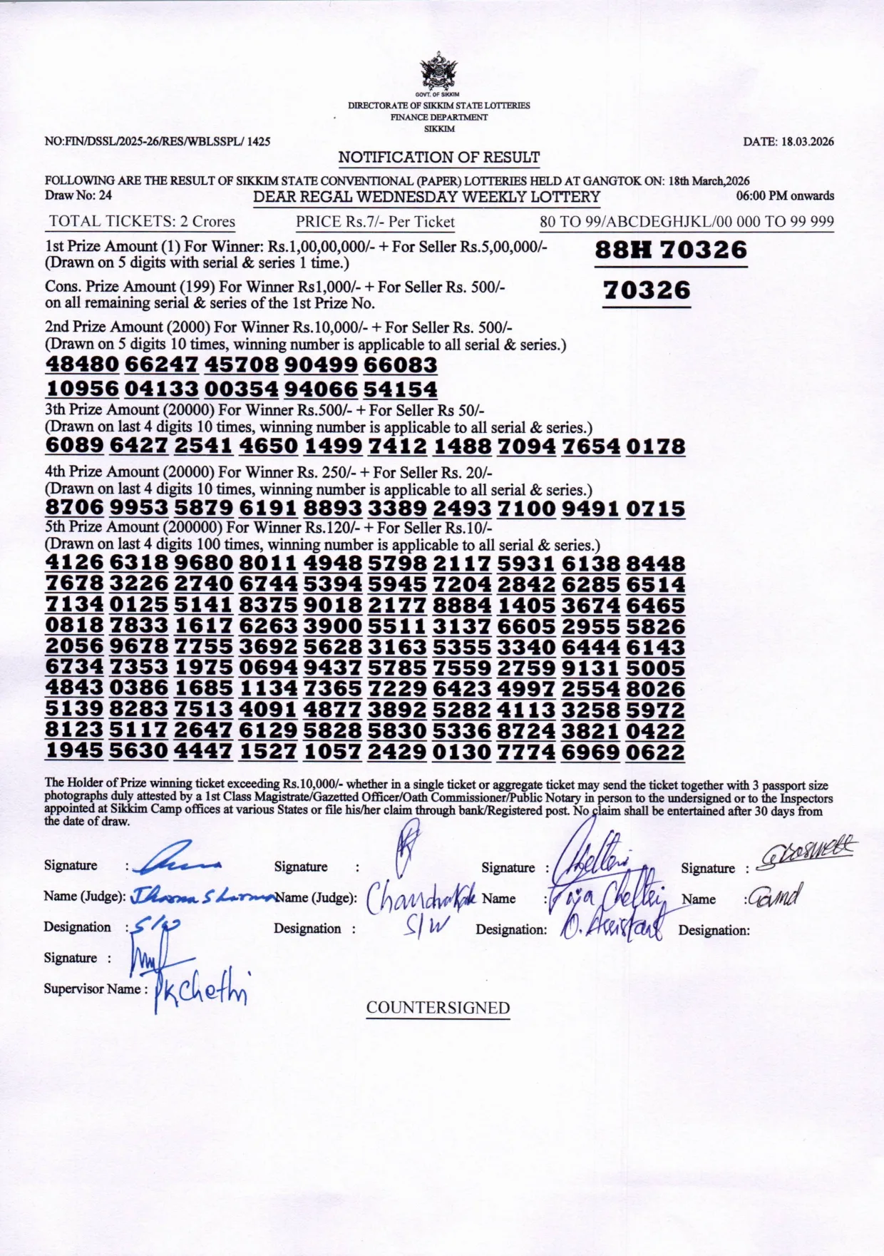 Dear Lottery result 6PM 18.03.2026