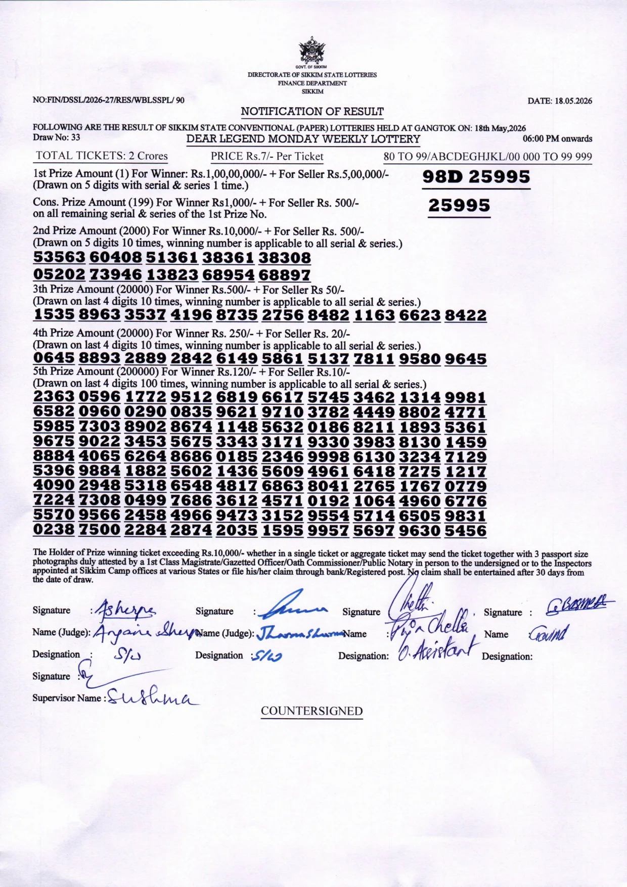 Dear Lottery result 6PM 18.05.2026