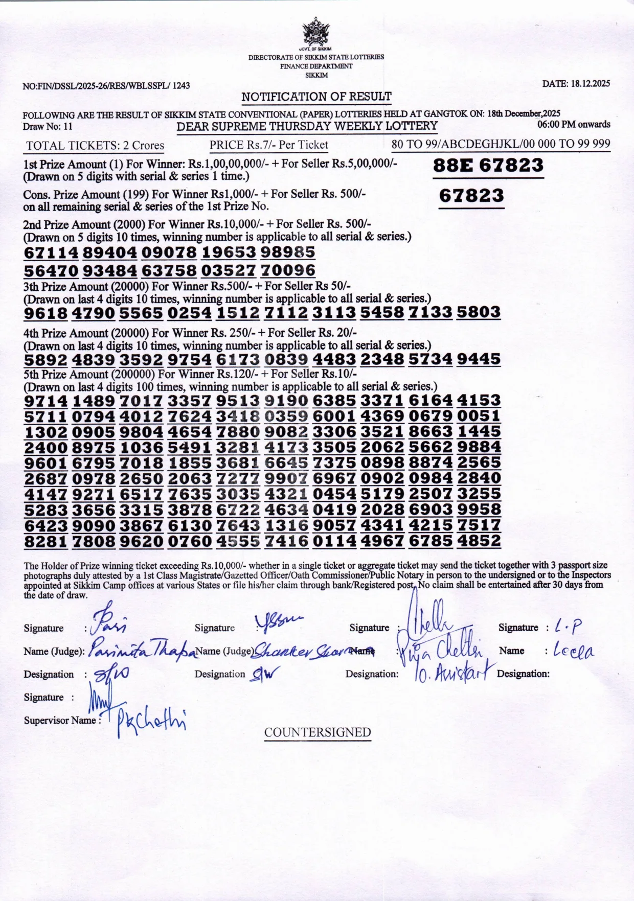 Dear Lottery result 6PM 18.12.2025