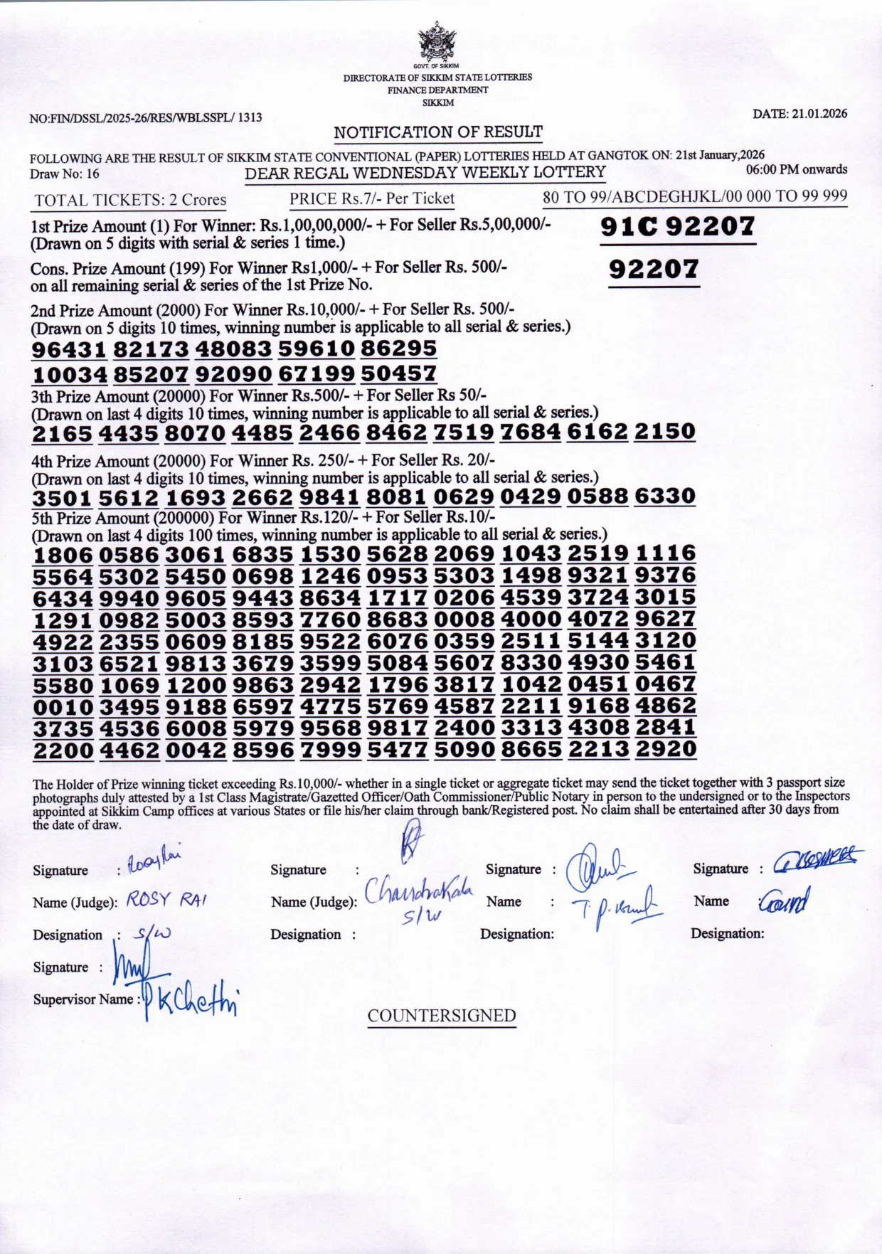 Dear Lottery result 6PM 21.01.2026