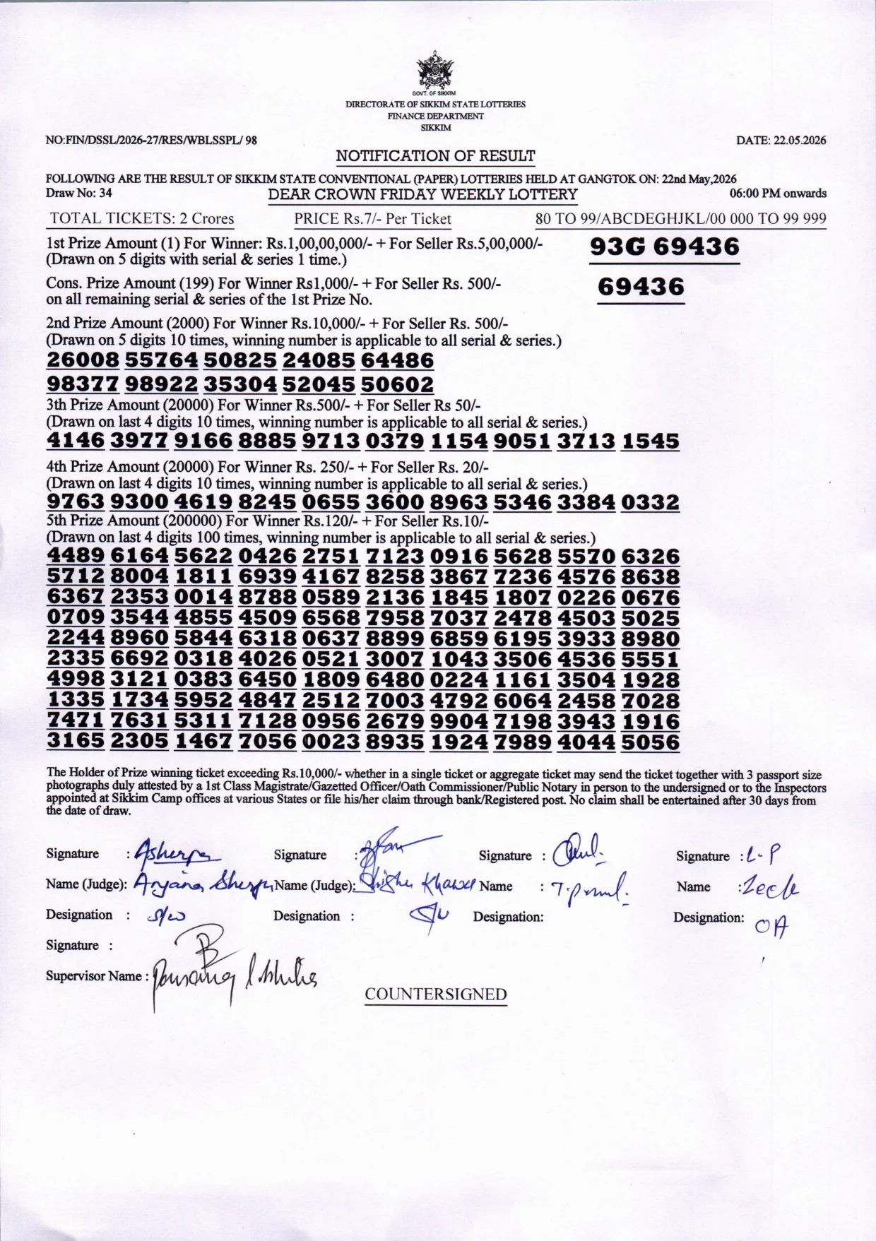 Dear Lottery result 6PM 22.05.2026