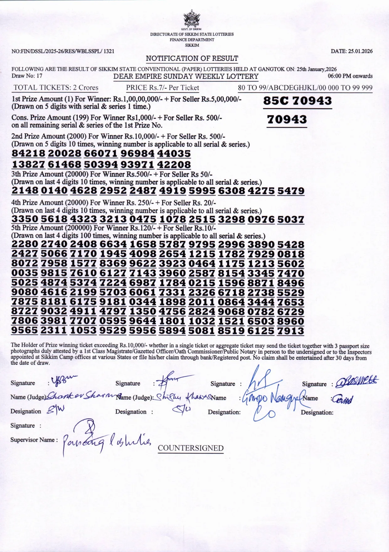 Dear Lottery result 6PM 25.01.2026