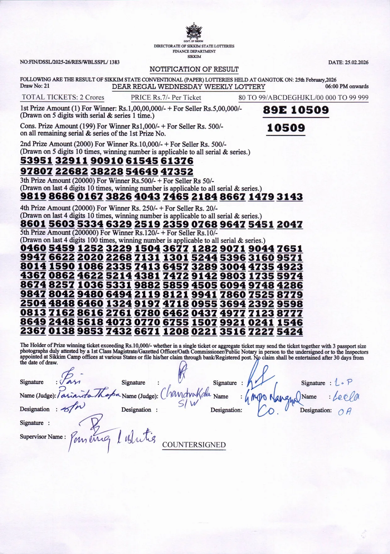 Dear Lottery result 6PM 25.02.2026