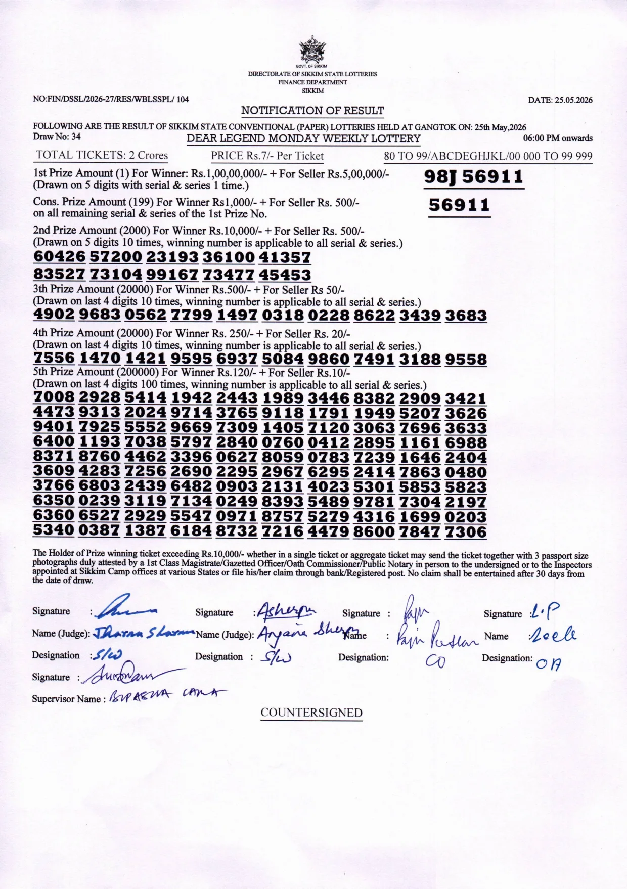 Dear Lottery result 6PM 25.05.2026