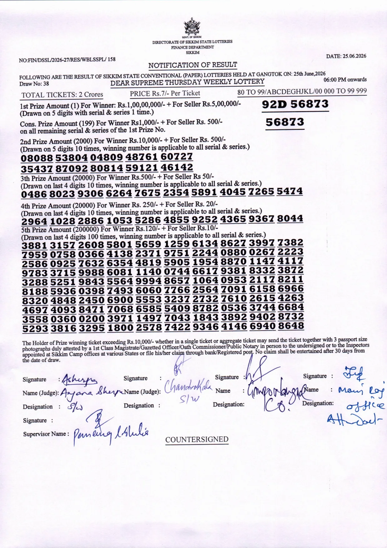 Dear Lottery result 6PM 25.06.2026