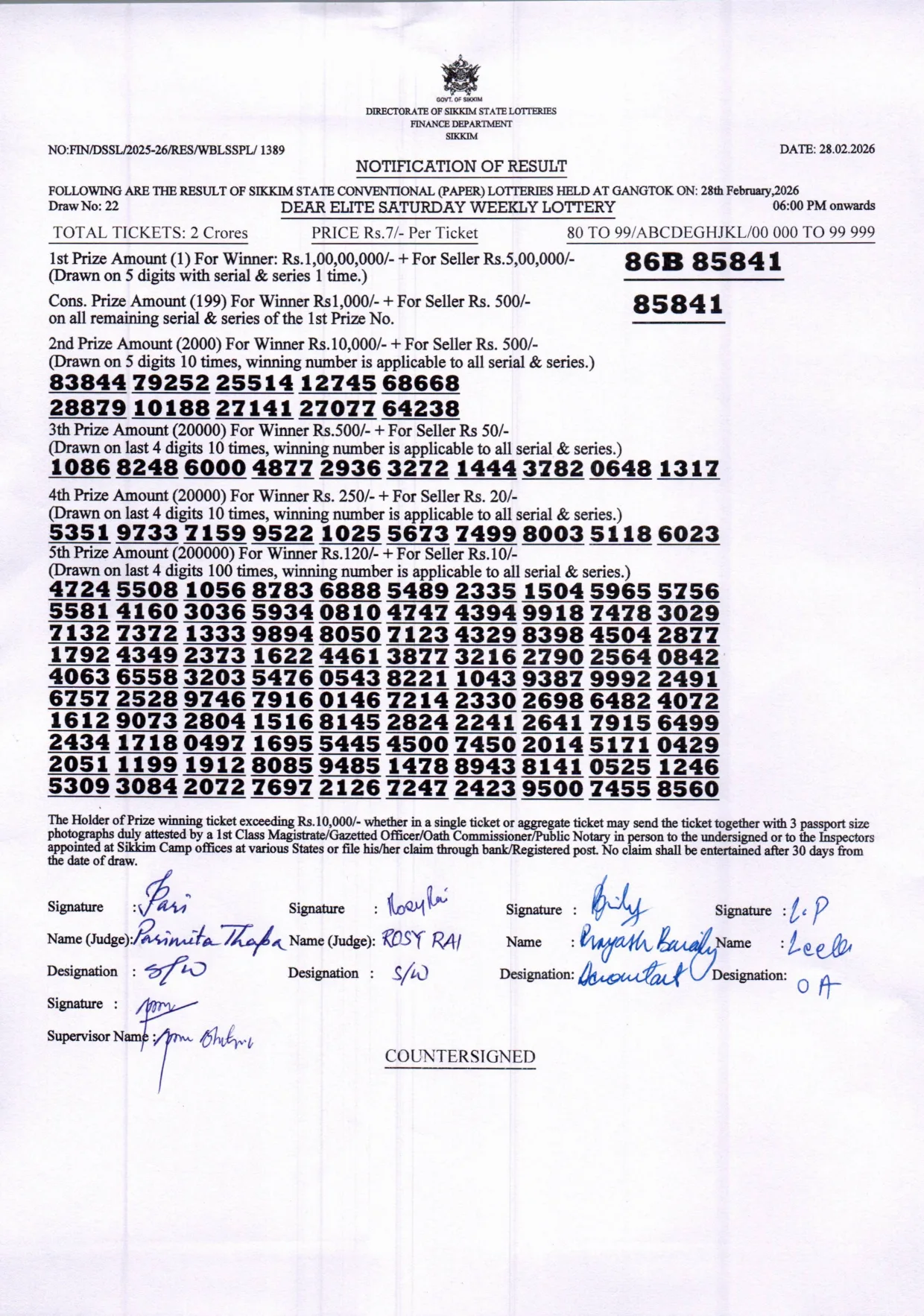 Dear Lottery result 6PM 28.02.2026