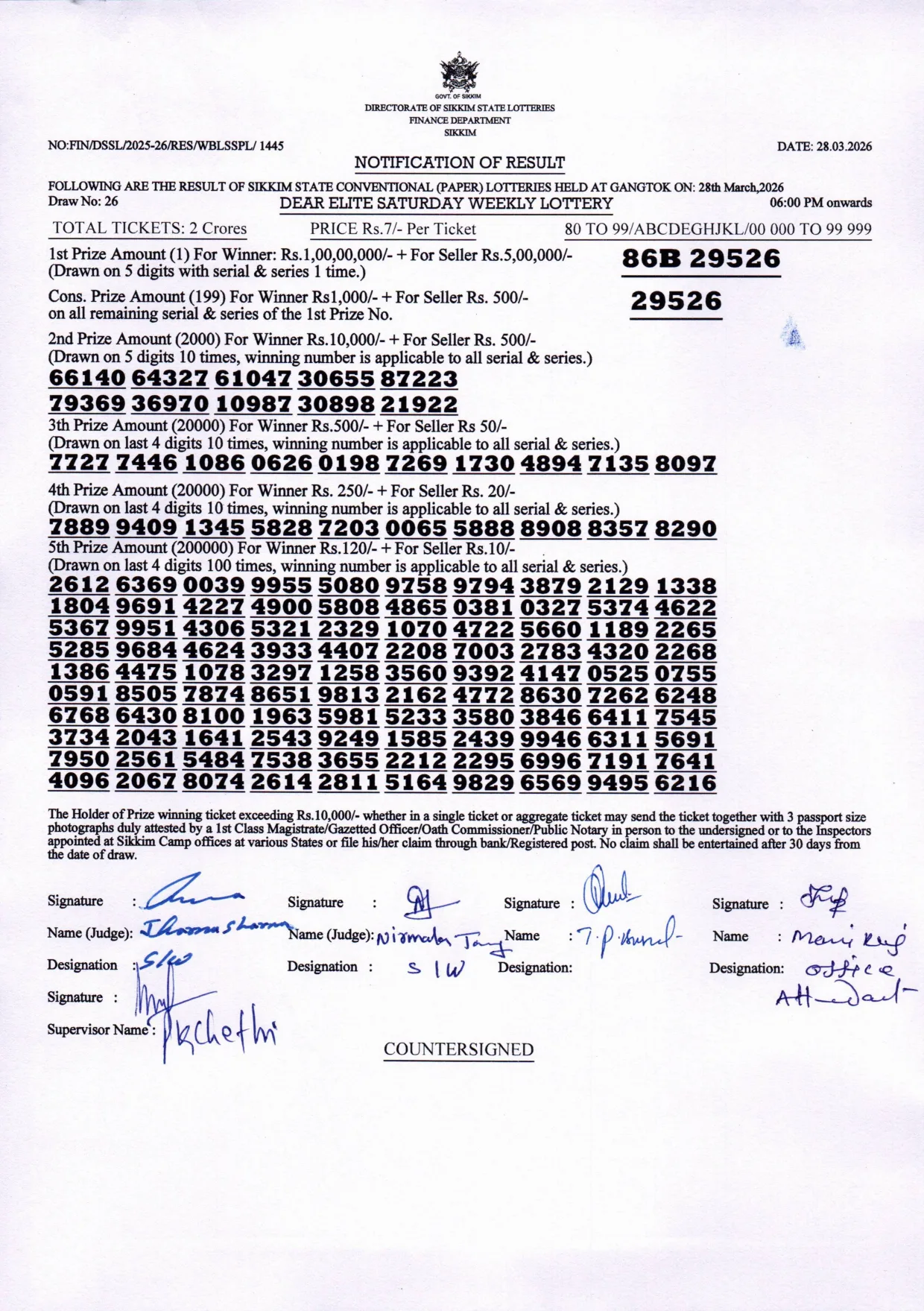 Dear Lottery result 6PM 28.03.2026