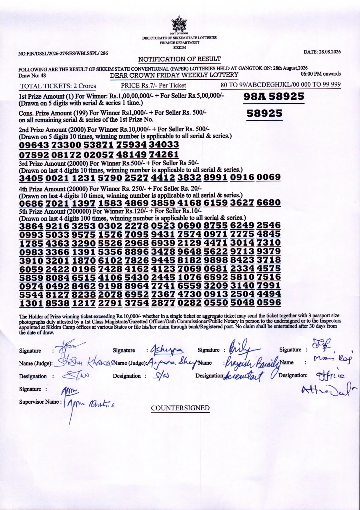 Dear Lottery result 6PM 28.08.2026