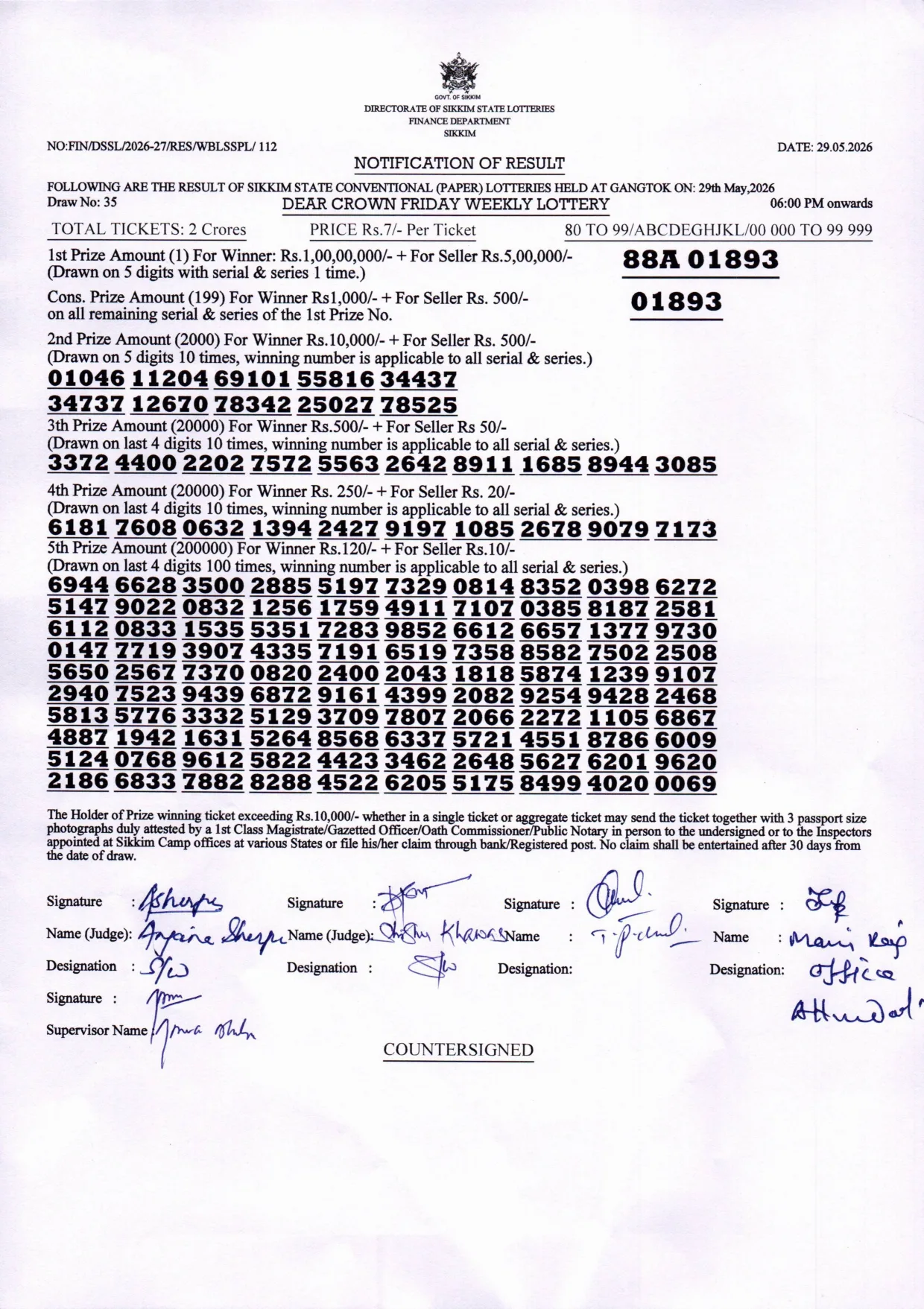 Dear Lottery result 6PM 29.05.2026