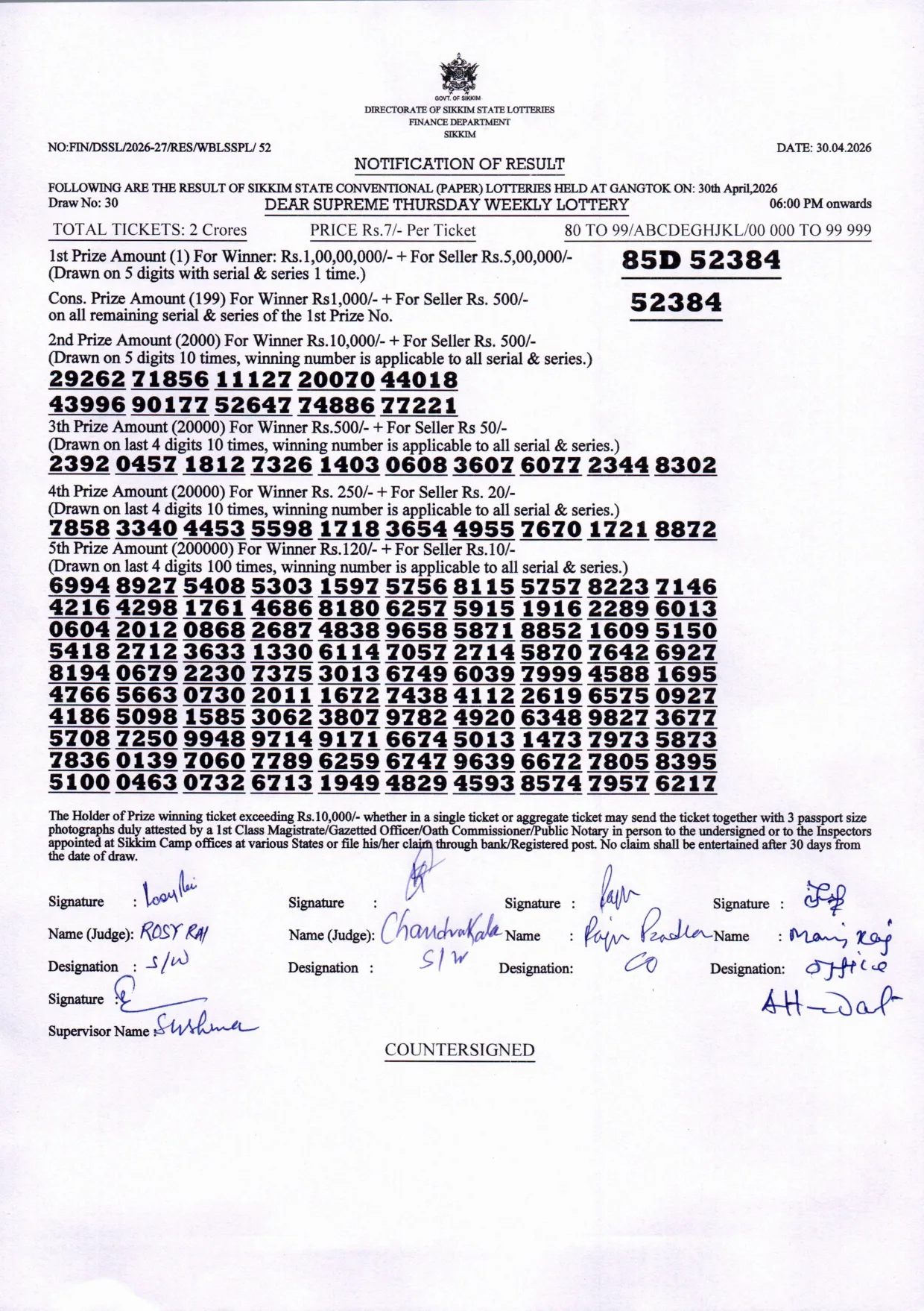 Dear Lottery result 6PM 30.04.2026