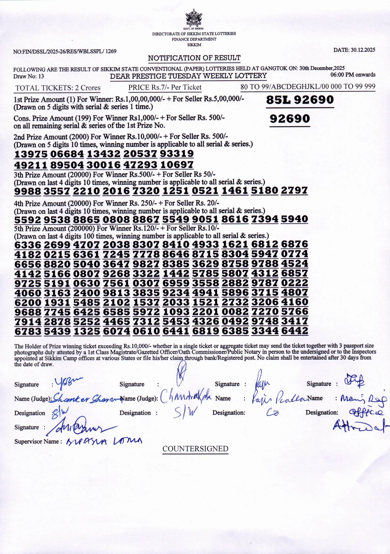 Dear Lottery result 6PM 30.12.2025