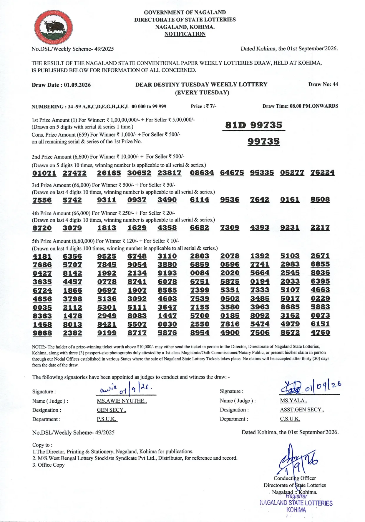 Dear Lottery result 8PM 01.09.2026