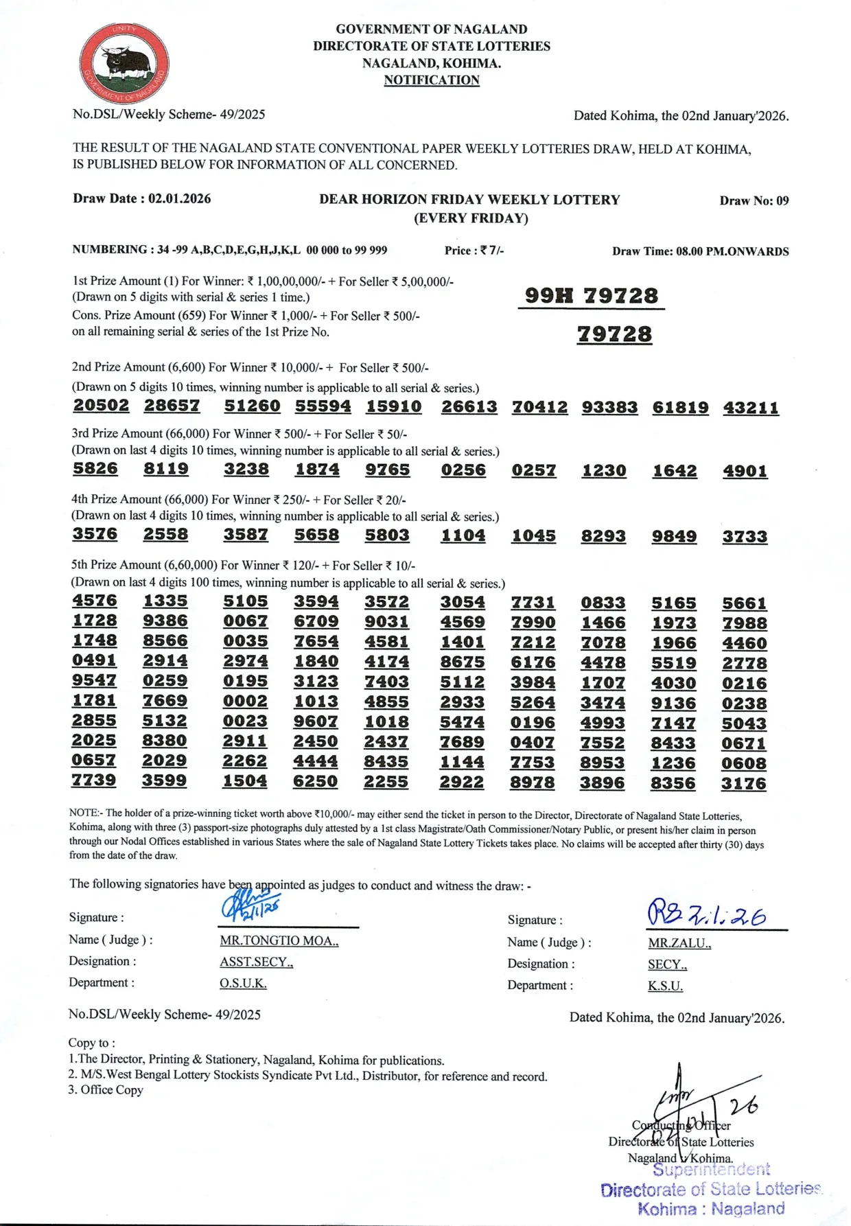 Dear Lottery result 8PM 02.01.2026